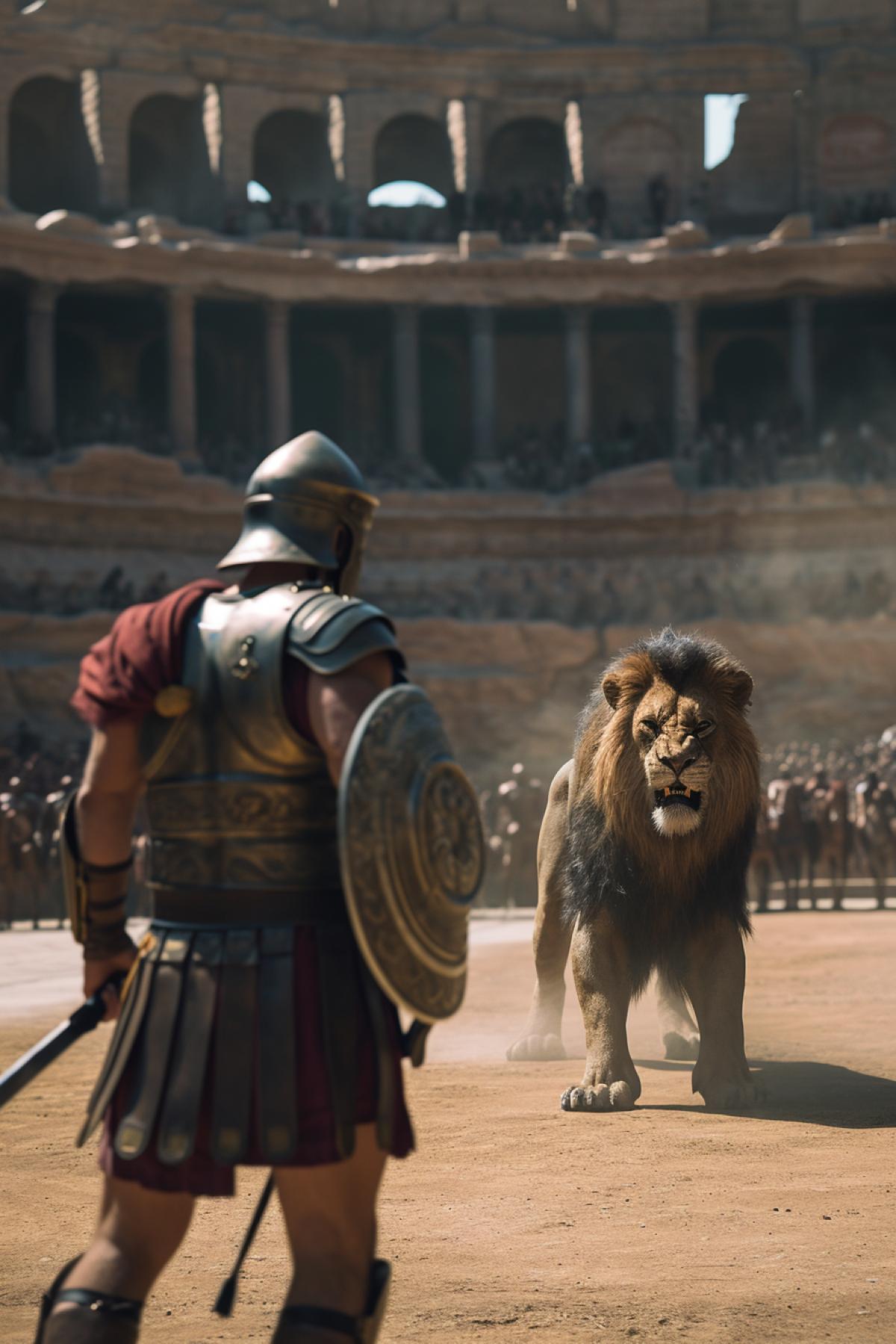 Gladiator 4k, arena, battle with lion