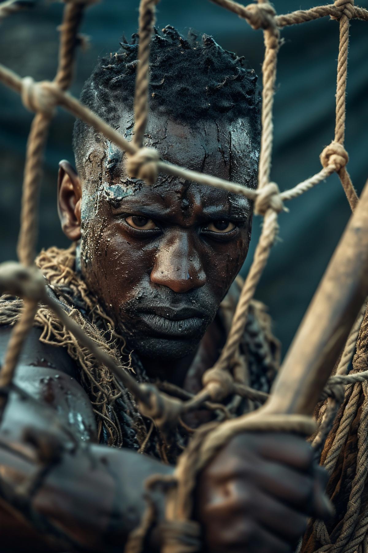 African gladiator with nets in battle, arena, ancient world