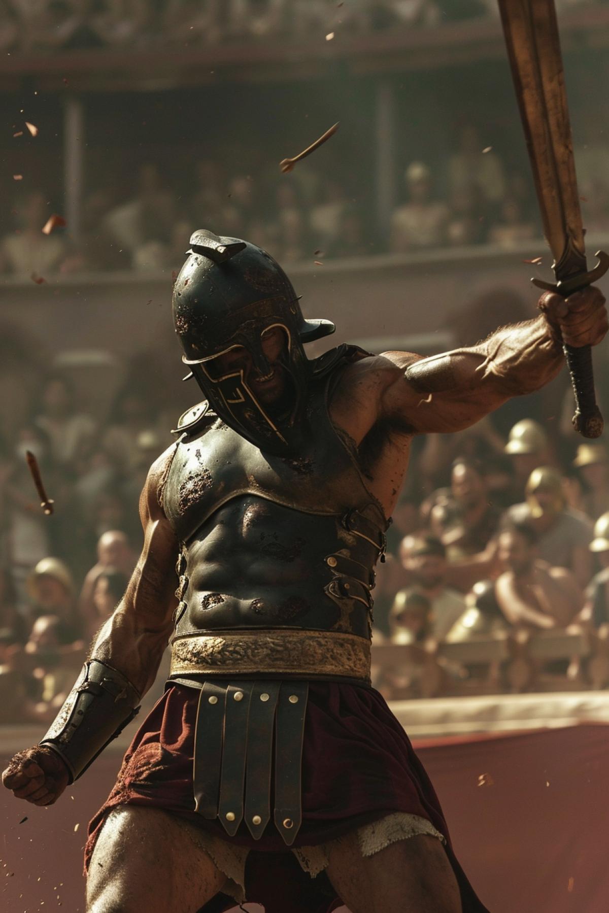 Gladiator winner, arena, rejoicing, ancient world