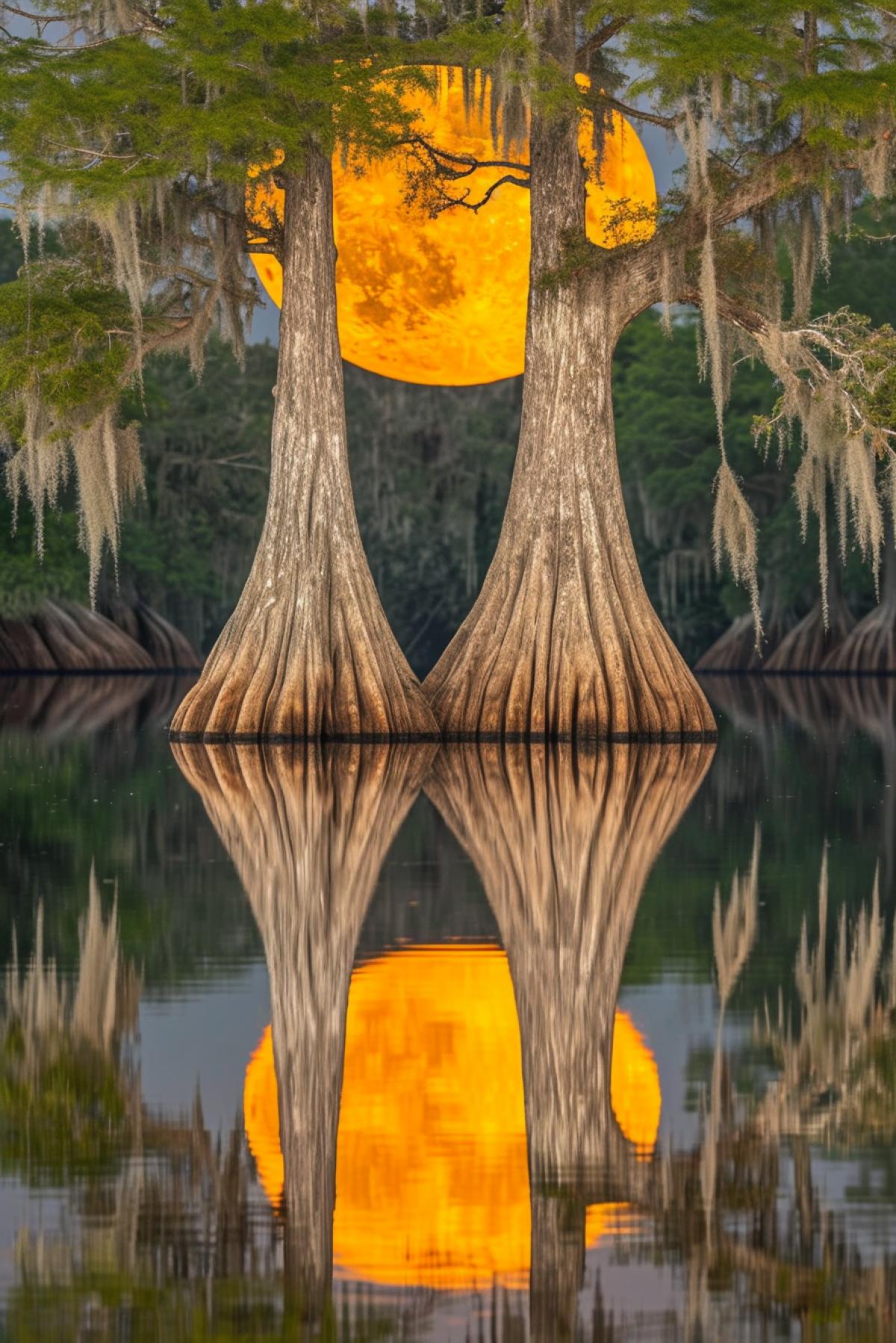 Ritual in the swamp on the full moon, mysterious.