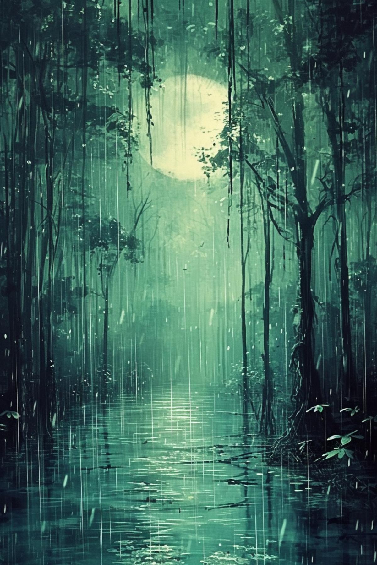Ritual in the swamp on the full moon, mysterious.