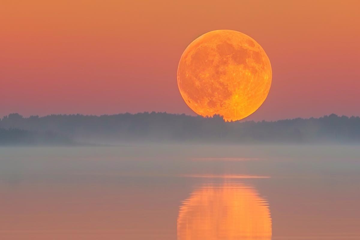 Ritual in a swamp in Karelia, full moon, mysterious.
