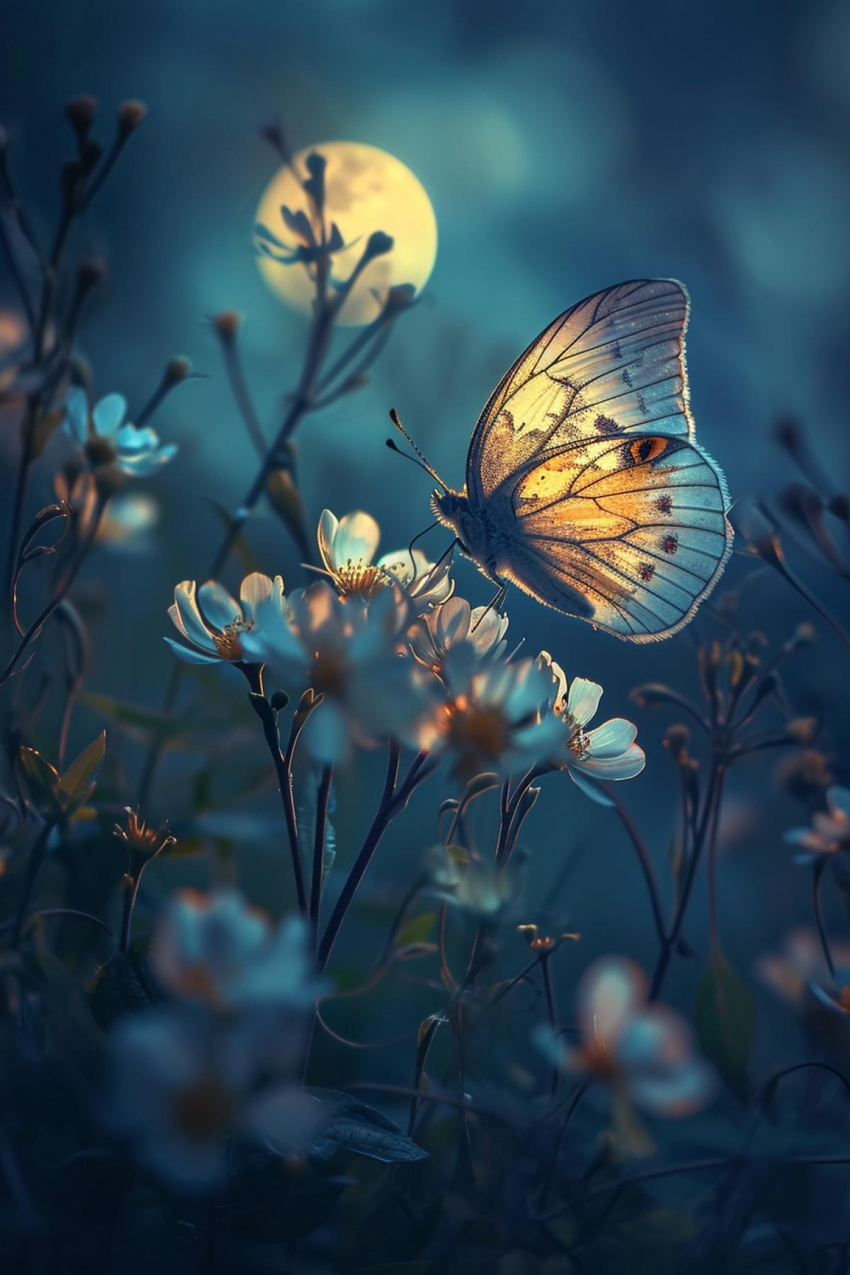 Butterfly, magic, tenderness, under the light of the moon, transparency
