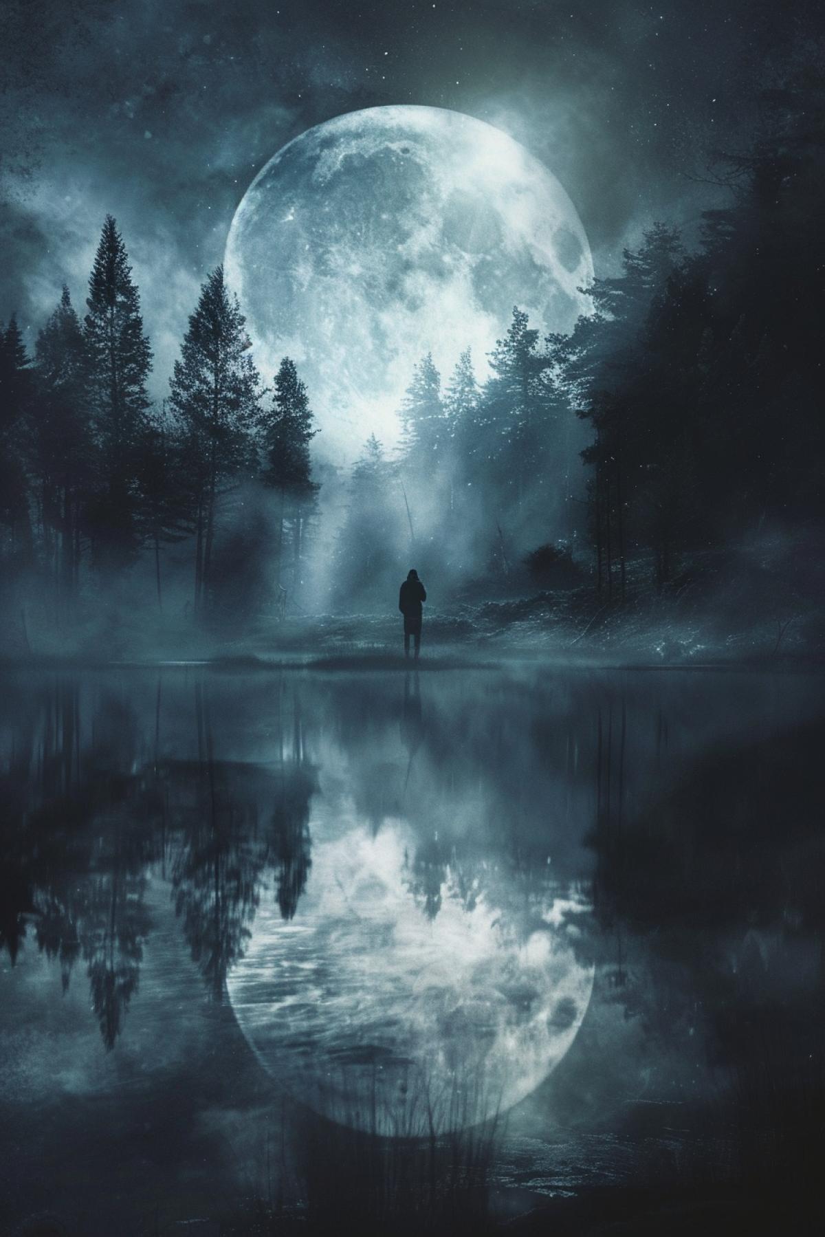 Moon, moonlight, lake, parallel world, ghost