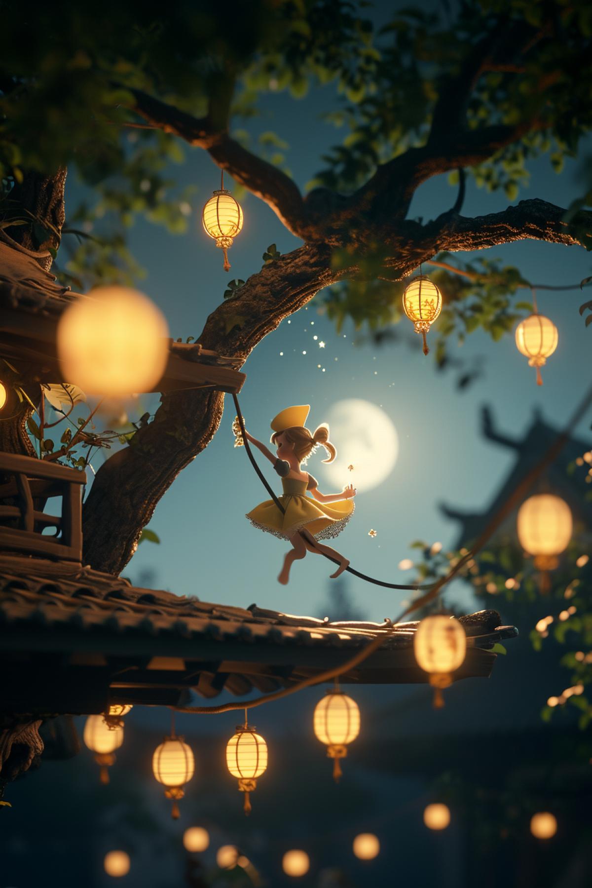 supermoon, psychedelic landscape with pronounced moonlight, visualization of magic coming from the lunar body, a fantastic maiden with wings dancing under the moon
