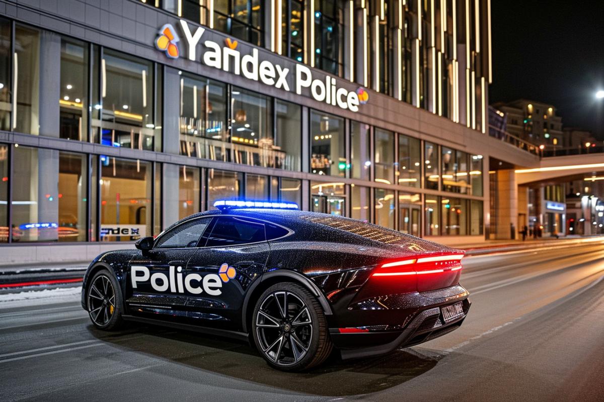 A police car with the text logo \"Yandex Police\"
