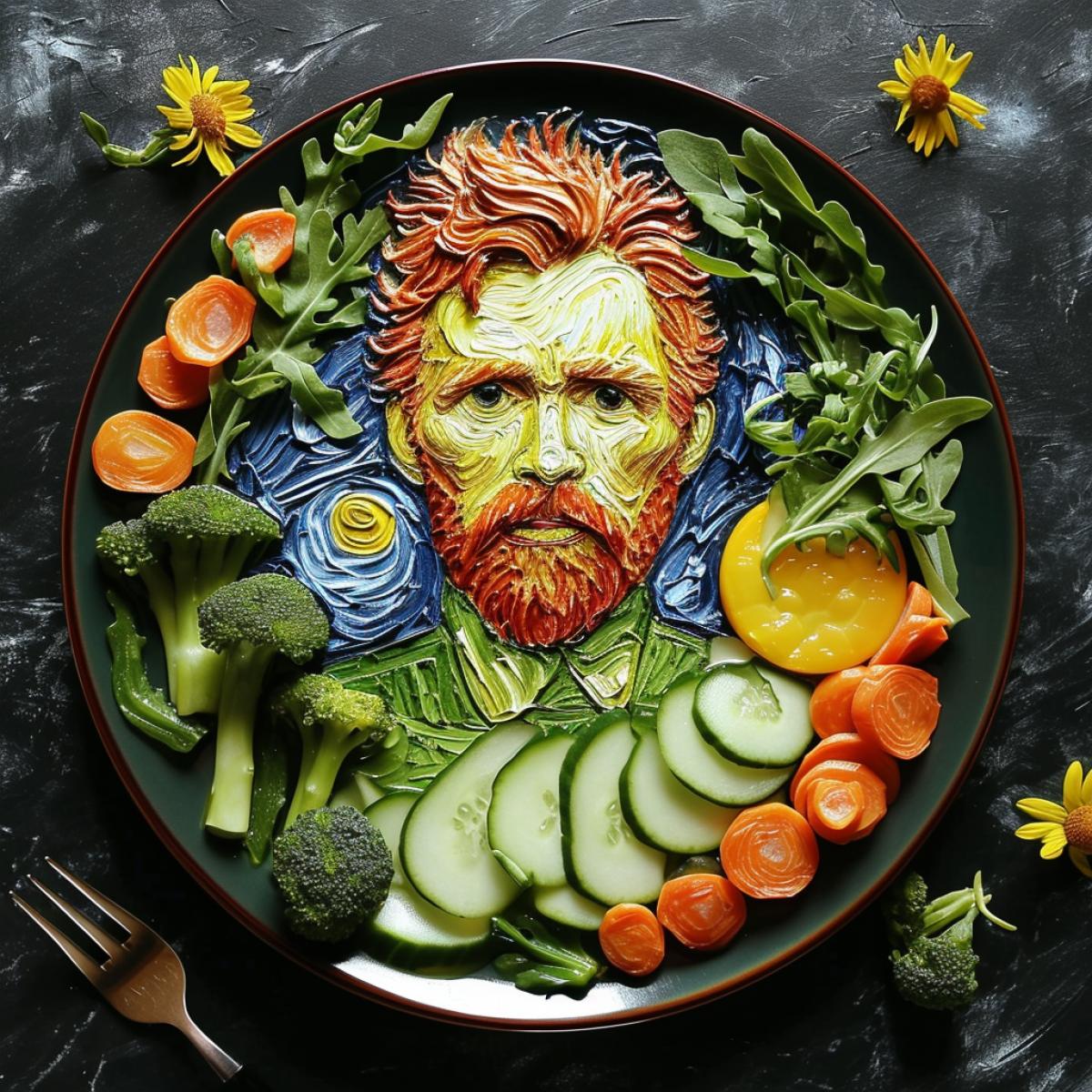 Salad in the form of a Van Gogh painting