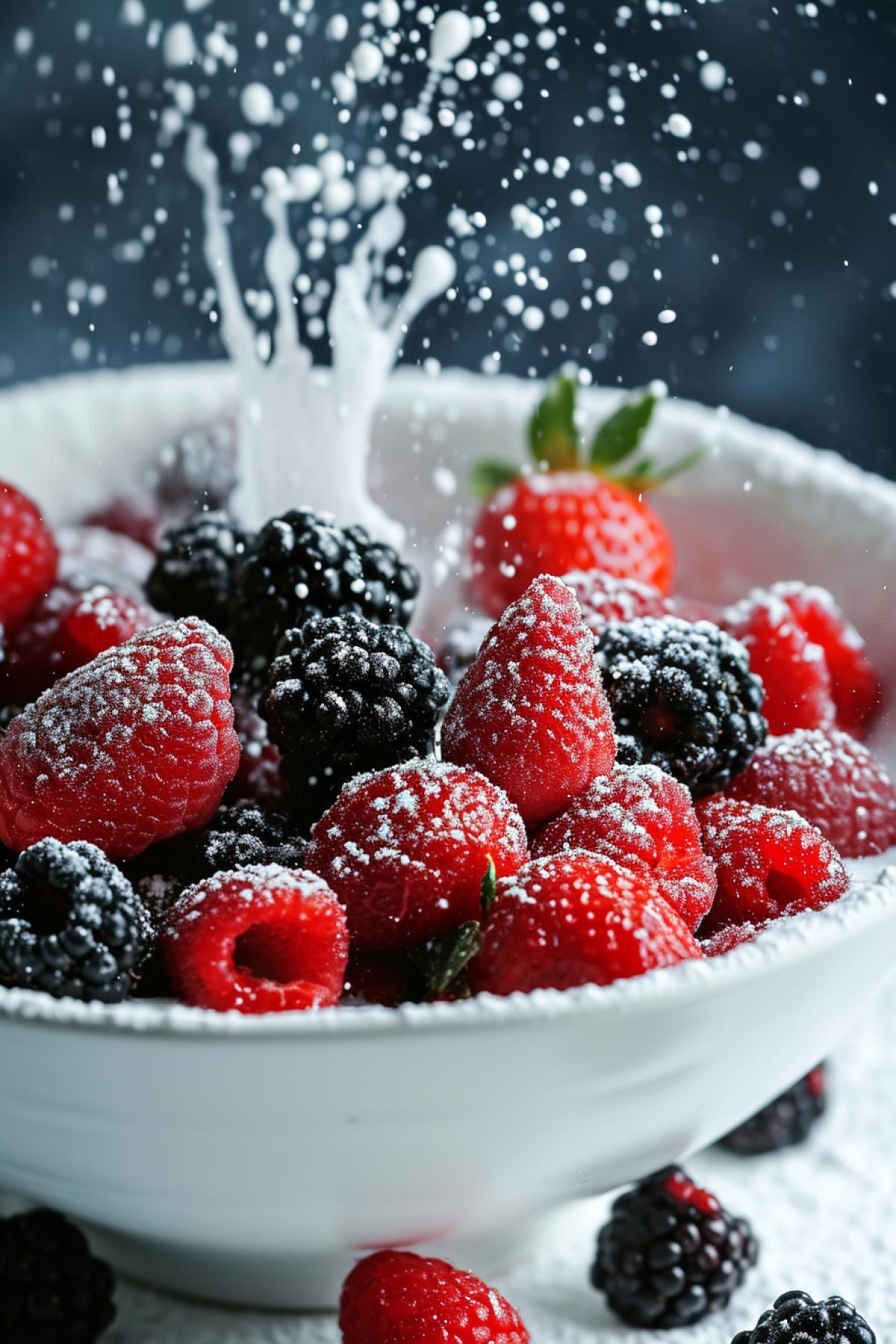 berry mix in cream, fountain