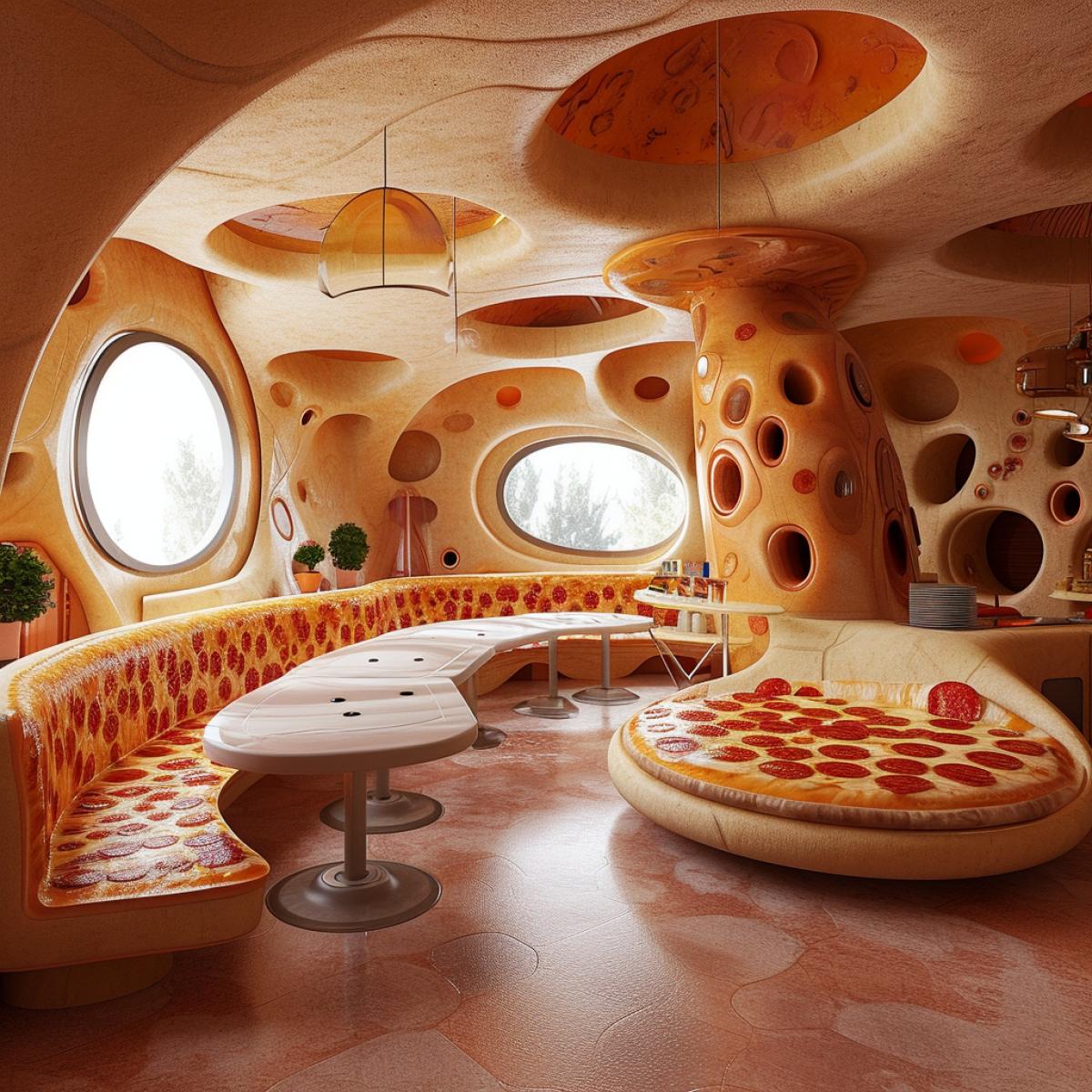 Interior made of pizza