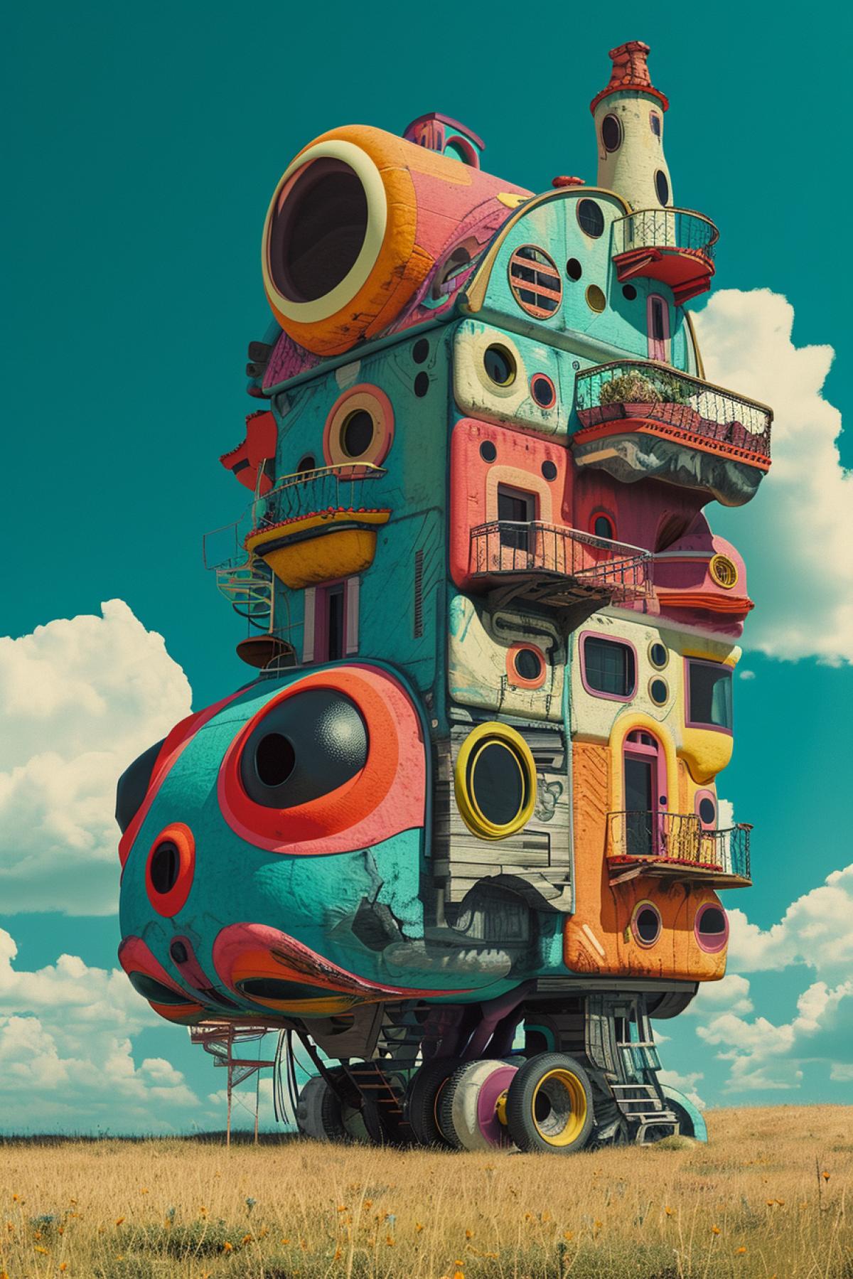 House with wheels, parallel dimension, reality distortion, psychedelic