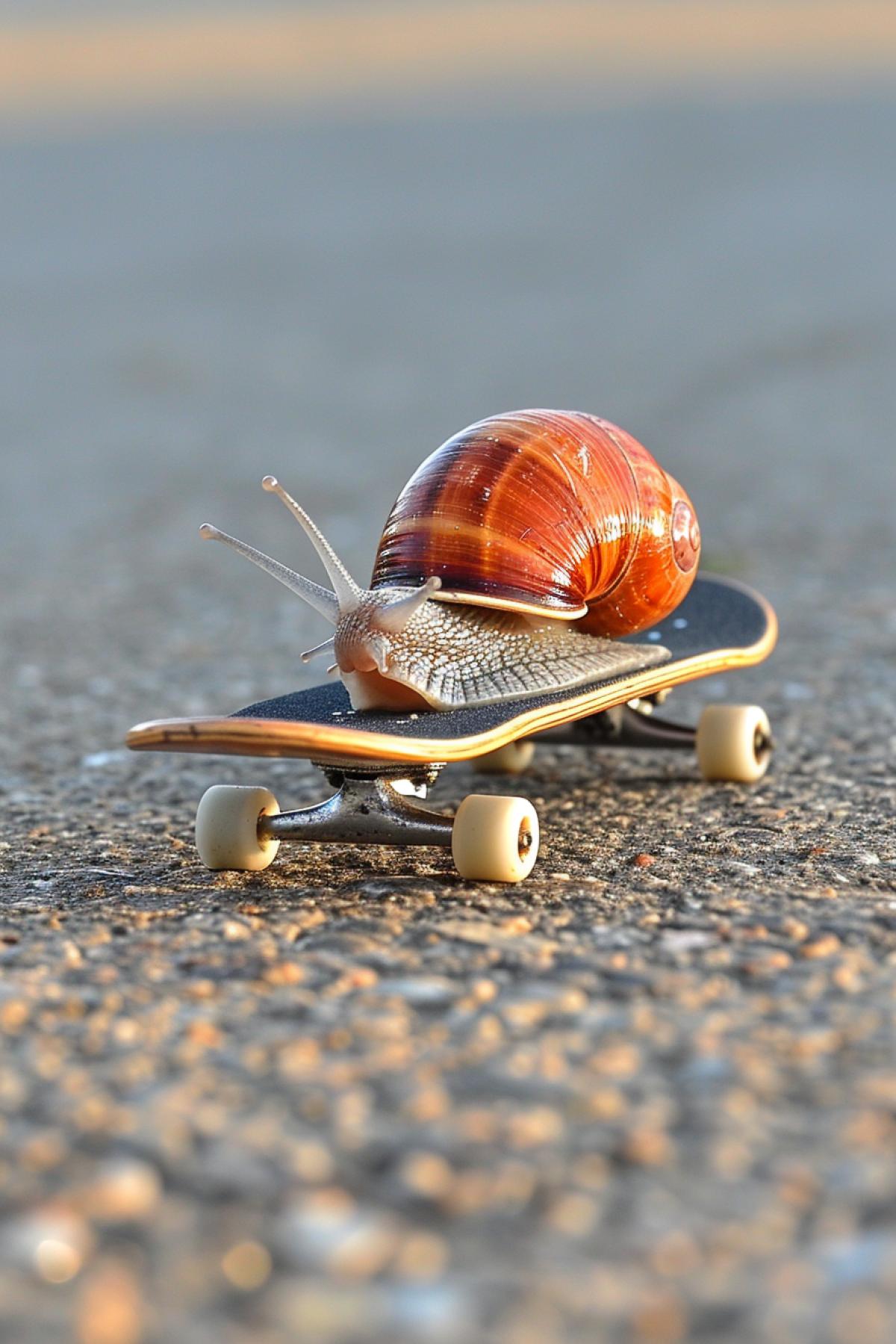 A snail on a skateboard