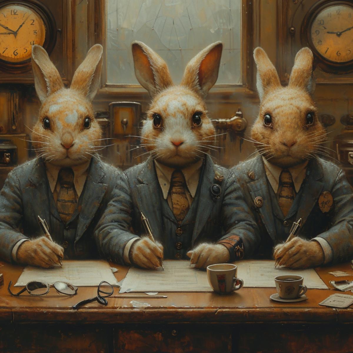 Animal office workers. . It is quite possible that many office workers may soon be replaced by robots, but for now lets imagine these people replaced by animals. You can imagine them in business suits, negotiating, operating computers or just enjoying office life.