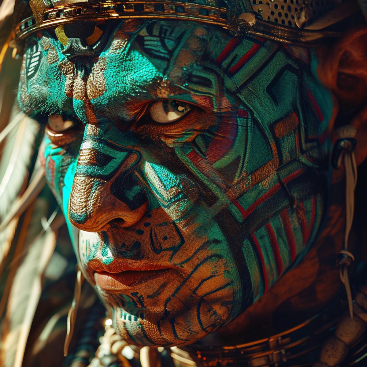 close-up Portrait A ancient maya superhero epic hyperrealistic action scene of a superhero, man, hero, maya world, detailed UHD, surreal vibes, by atelier olschinsky