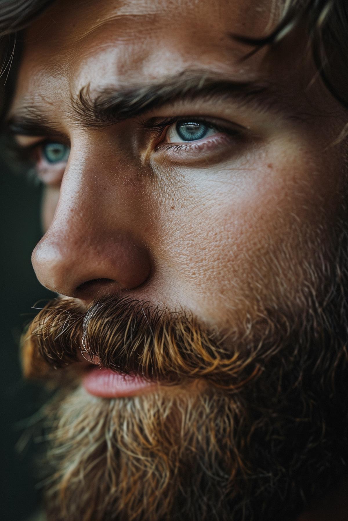 Close-up portrait of a handsome man with a beard and mustache