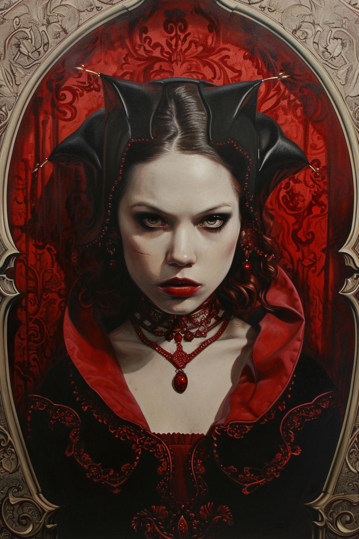 Portrait of a vampire medieval rococo gothic red liquidthirstiness greed magic painting