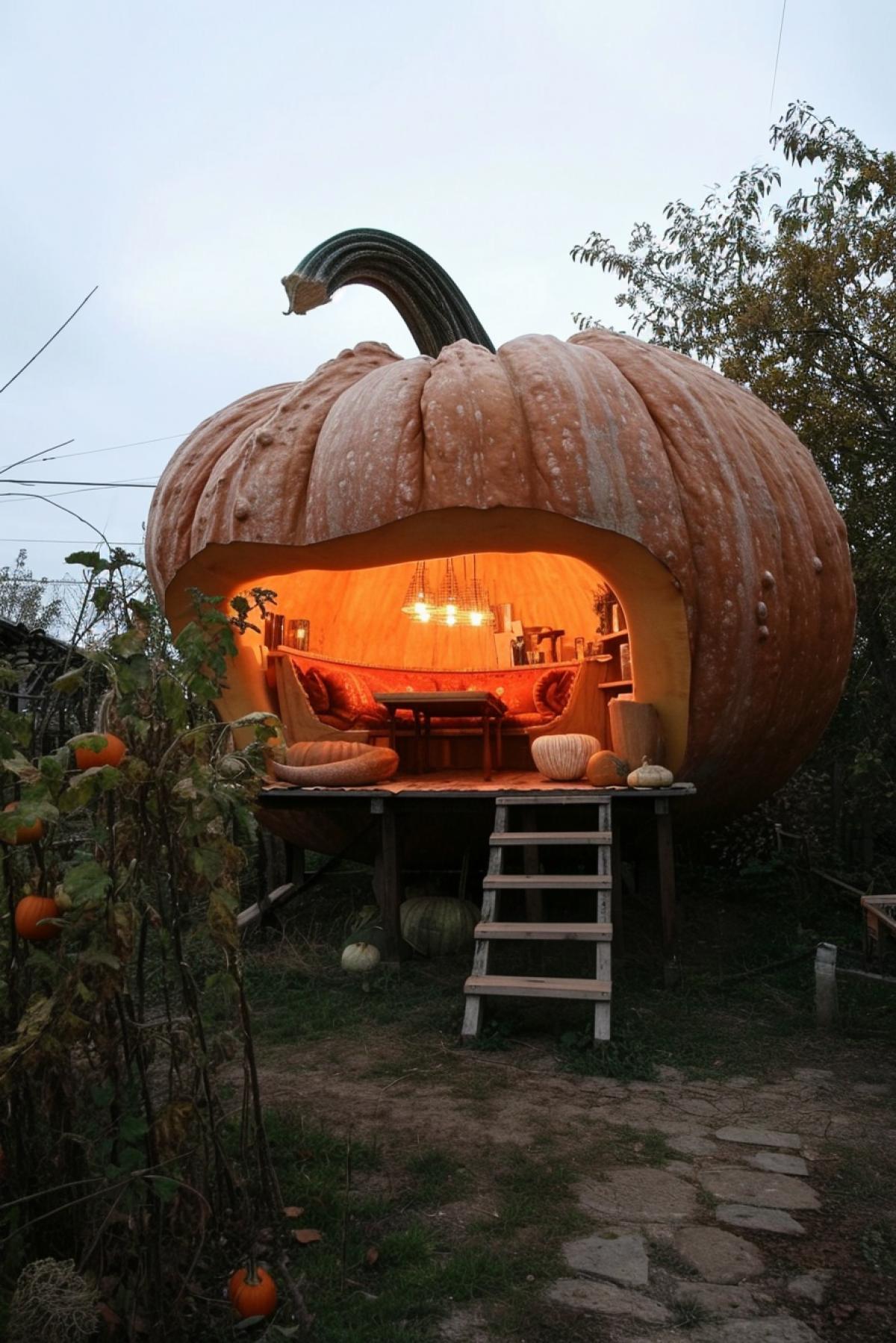 Cosy house inside giant pumpkin architecture photo