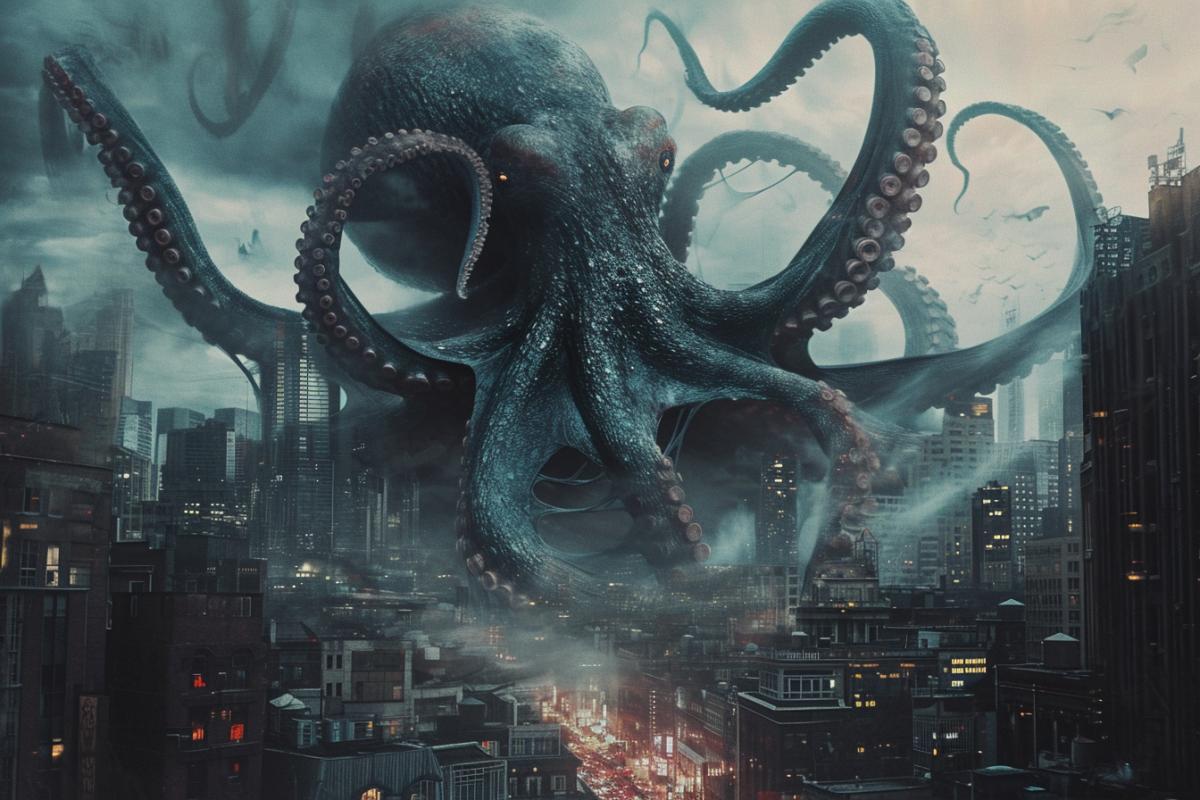 Ultra giant huge octopus attacks the city