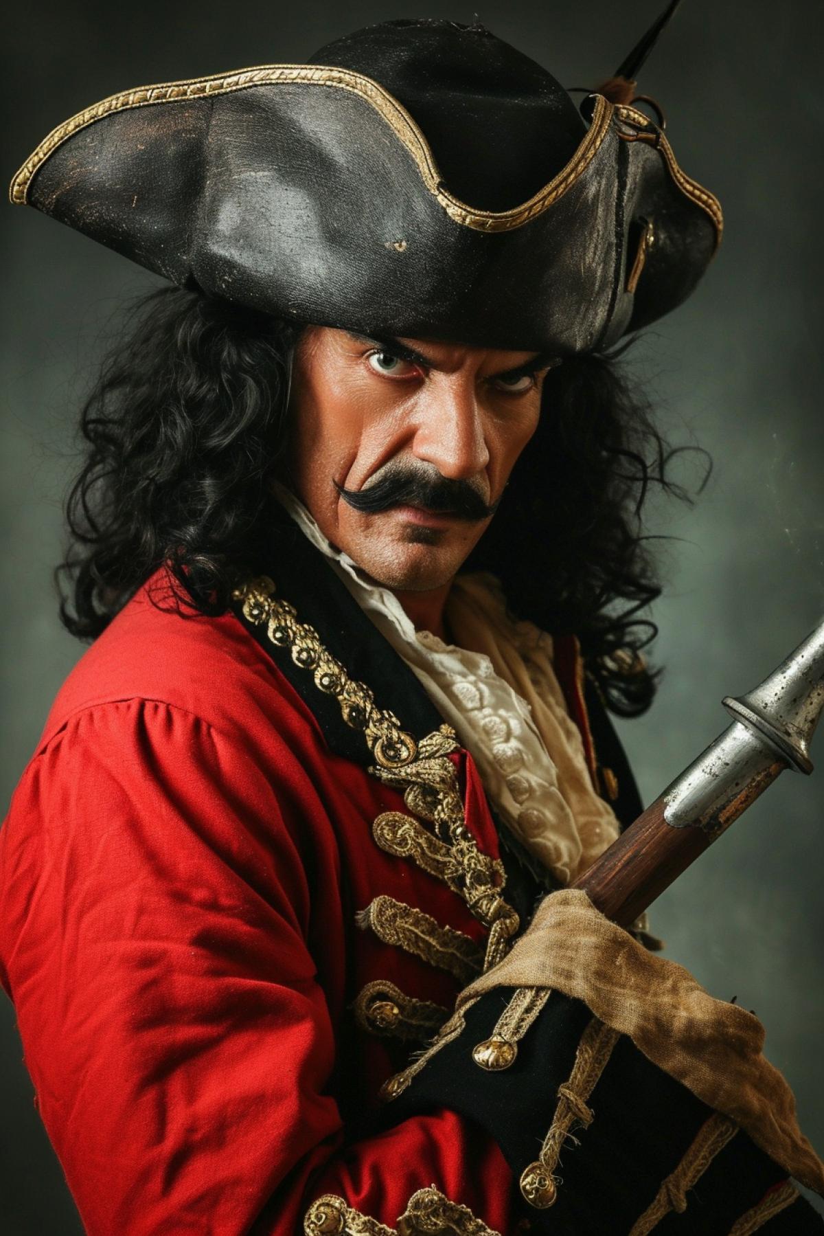 Captain Hook realistic full height portrait metal hook instead of one hand