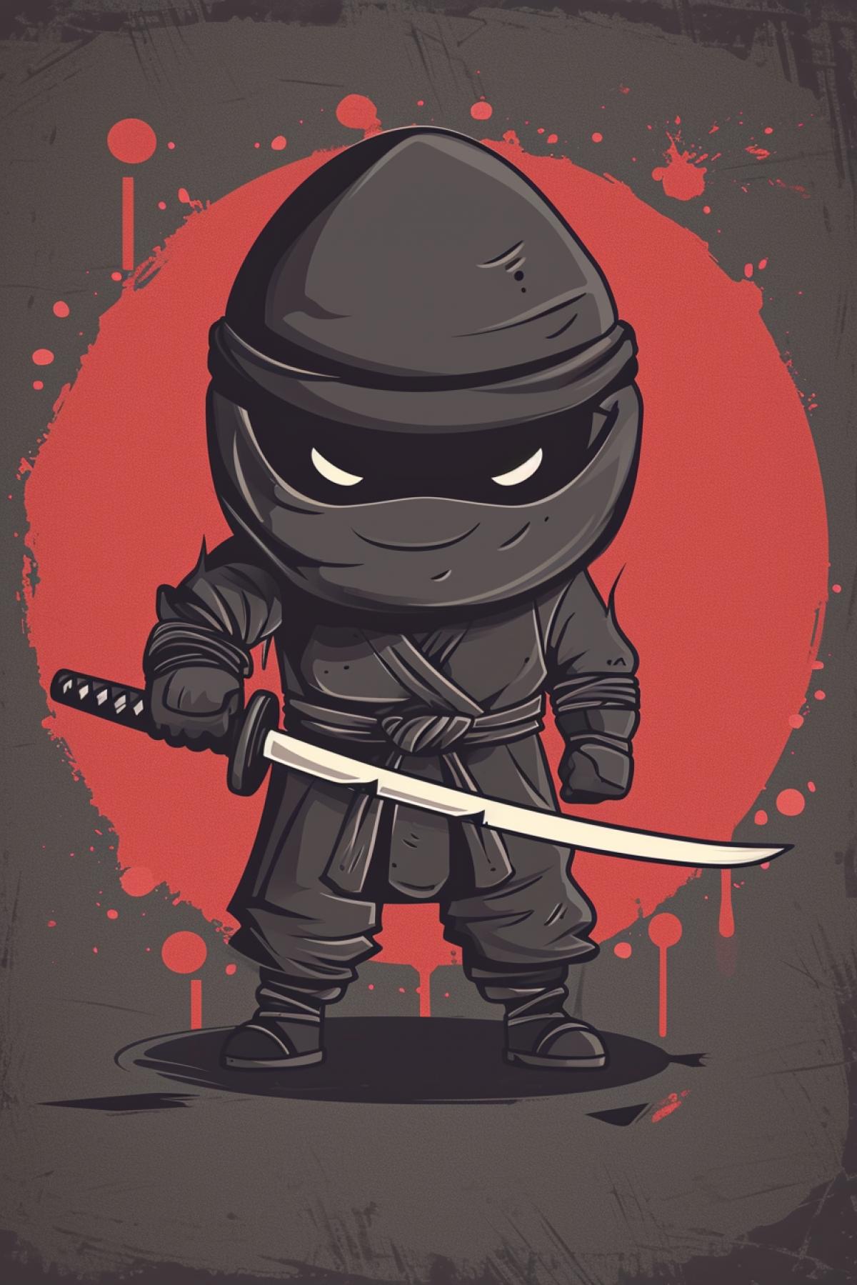 fat ninja nunchucks cartoon. Gothic style