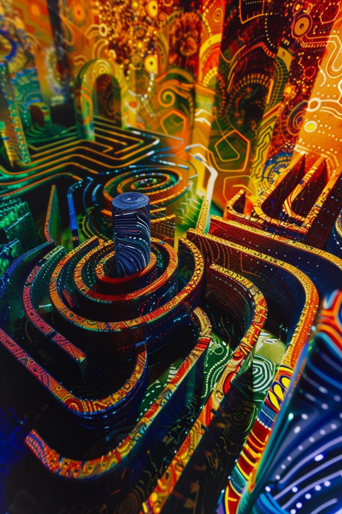 unusual Labyrinth, space, bright and rich colors, parallel dimension