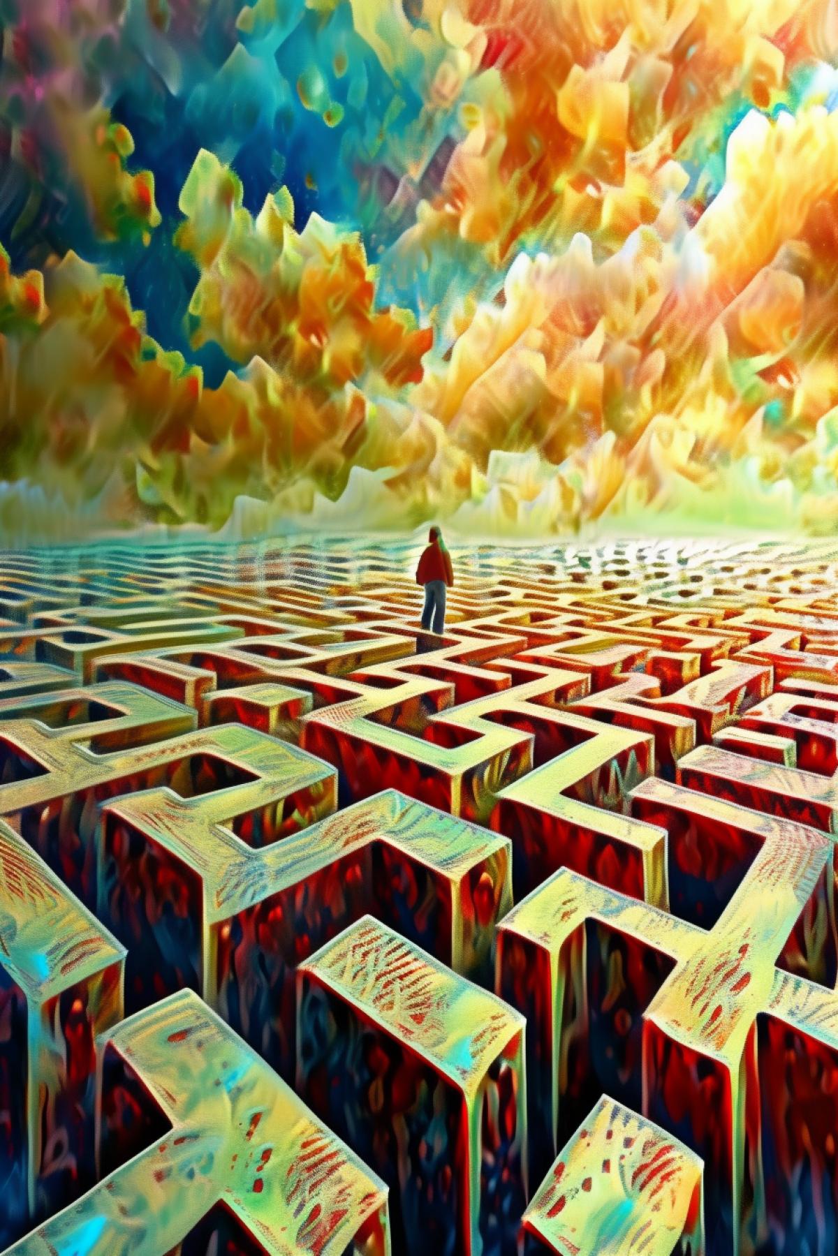 A man is looking for a way out of the bizarre labyrinth of a parallel universe.