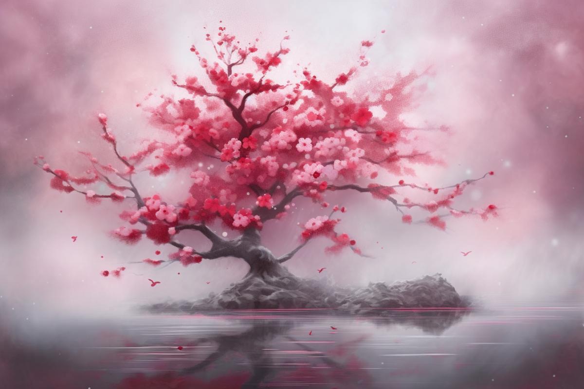 Cherry blossoms in the fog