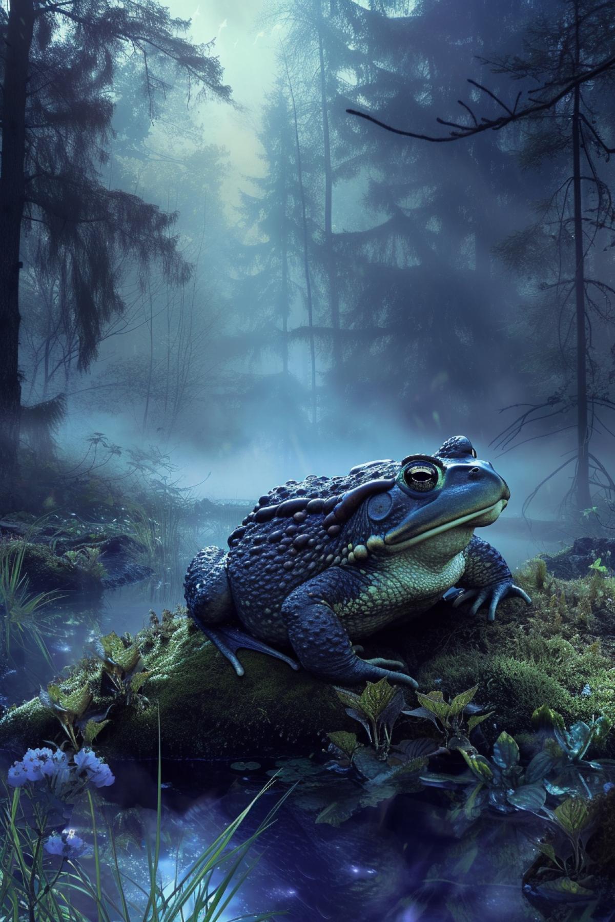 fog, swamp, toad, Fairytale world, rich colors