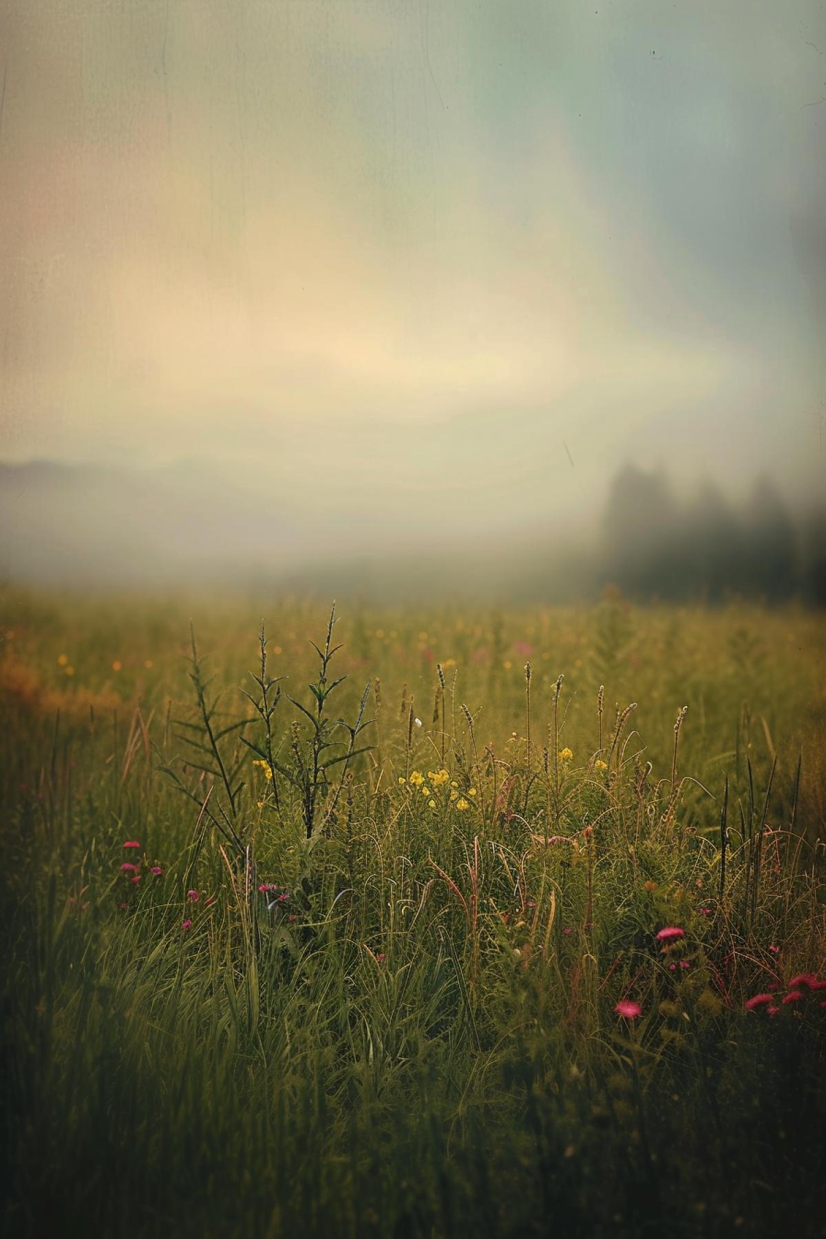 Meadows in the style of gauzy atmospheric landscapes