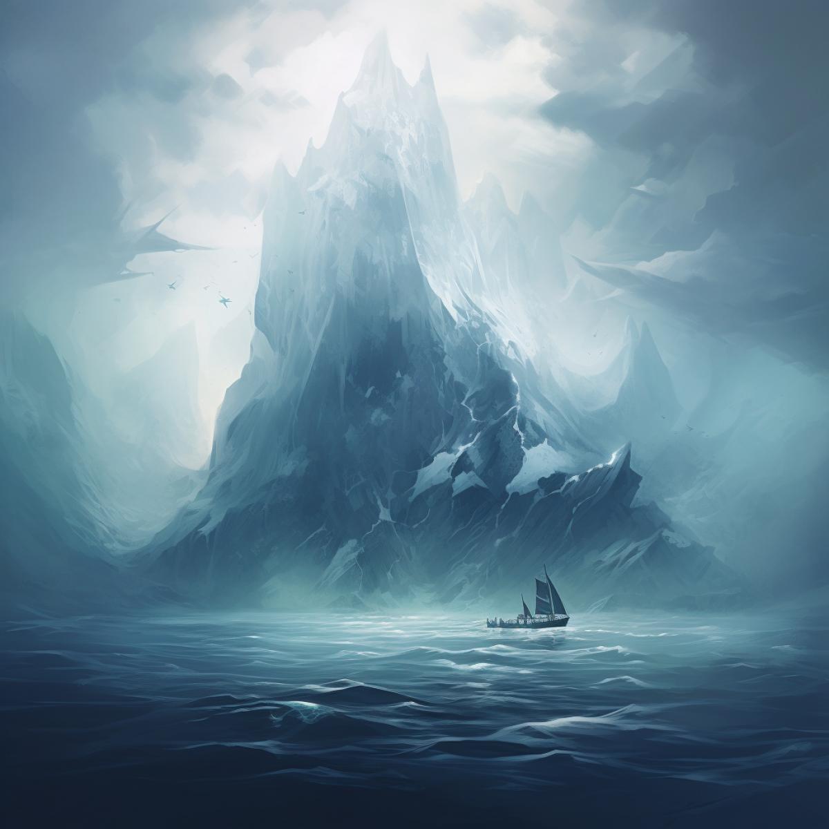An iceberg grows out of the fog like an icy mountain. And the current carries him across the endless seas. It’s good for someone who knows how dangerous an iceberg is in the ocean, how dangerous it is for oncoming ships in the ocean.