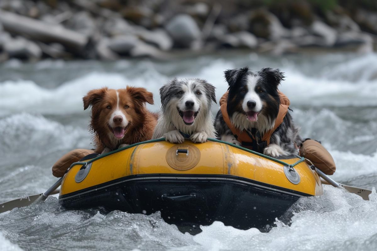 Funny dogs rafting