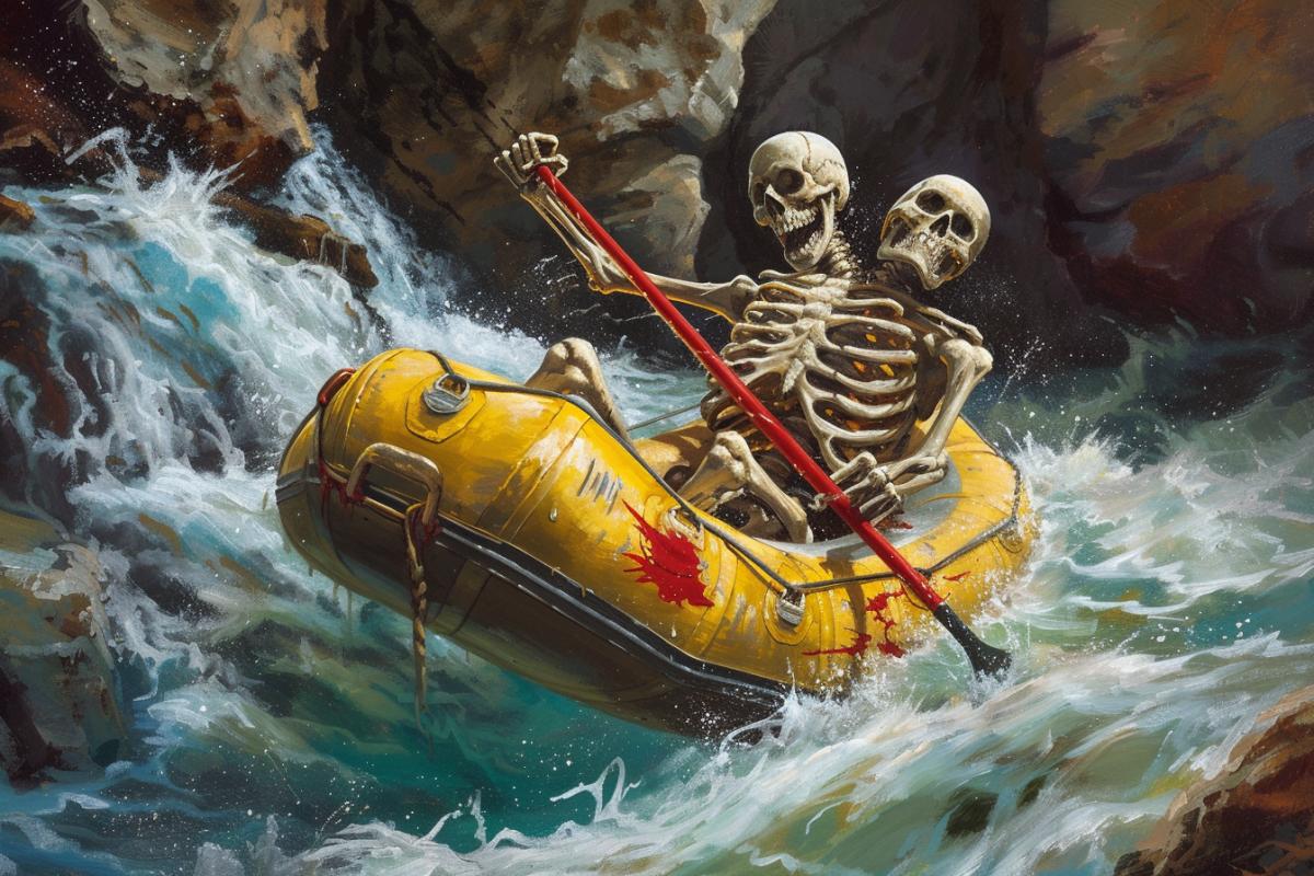 Rafting death skeleton is rafting on the river of death in hell extreme