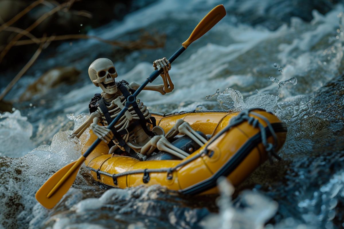 Rafting death skeleton is rafting on the river of death in hell extreme