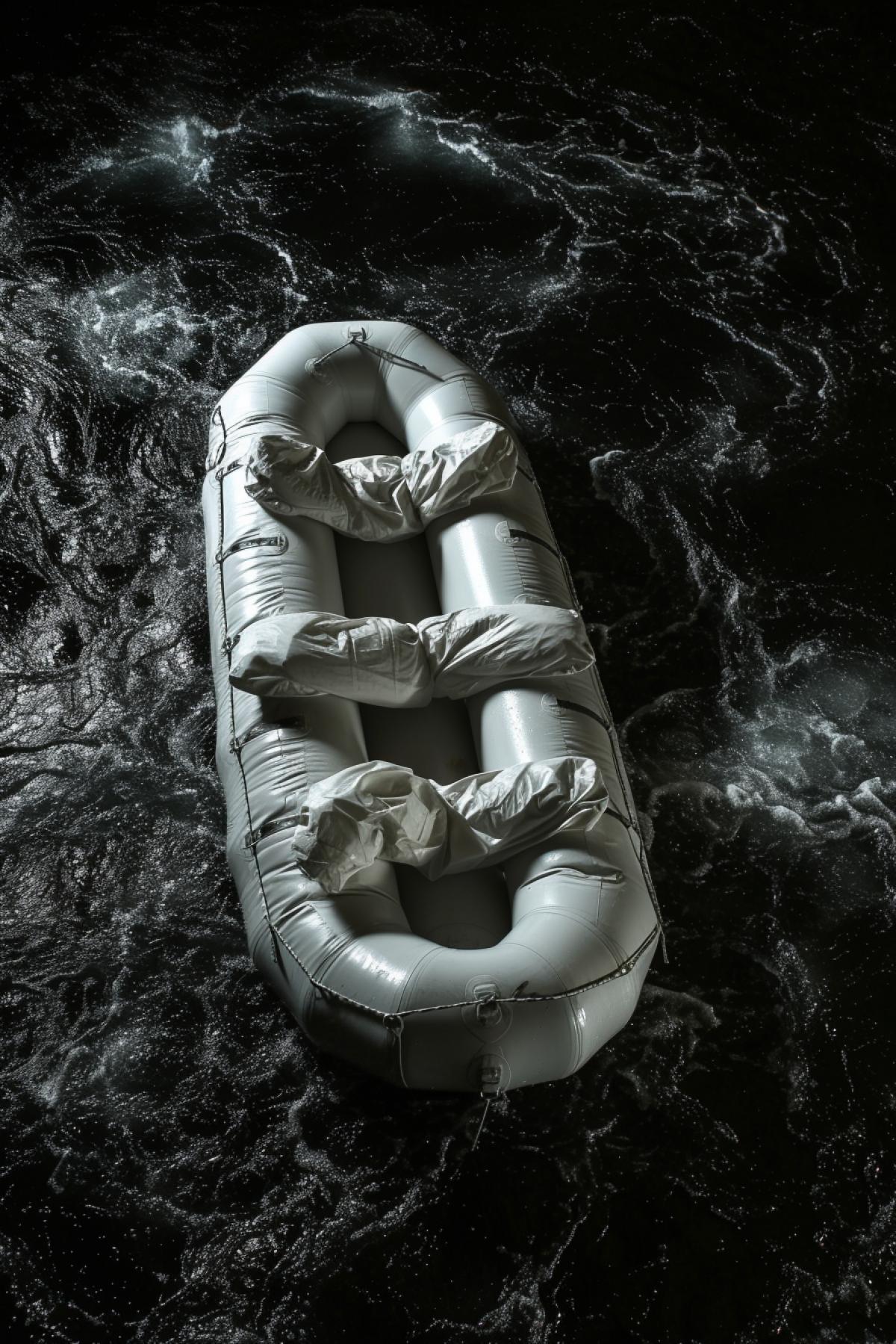 rafting in the style of conceptual installation dark and white