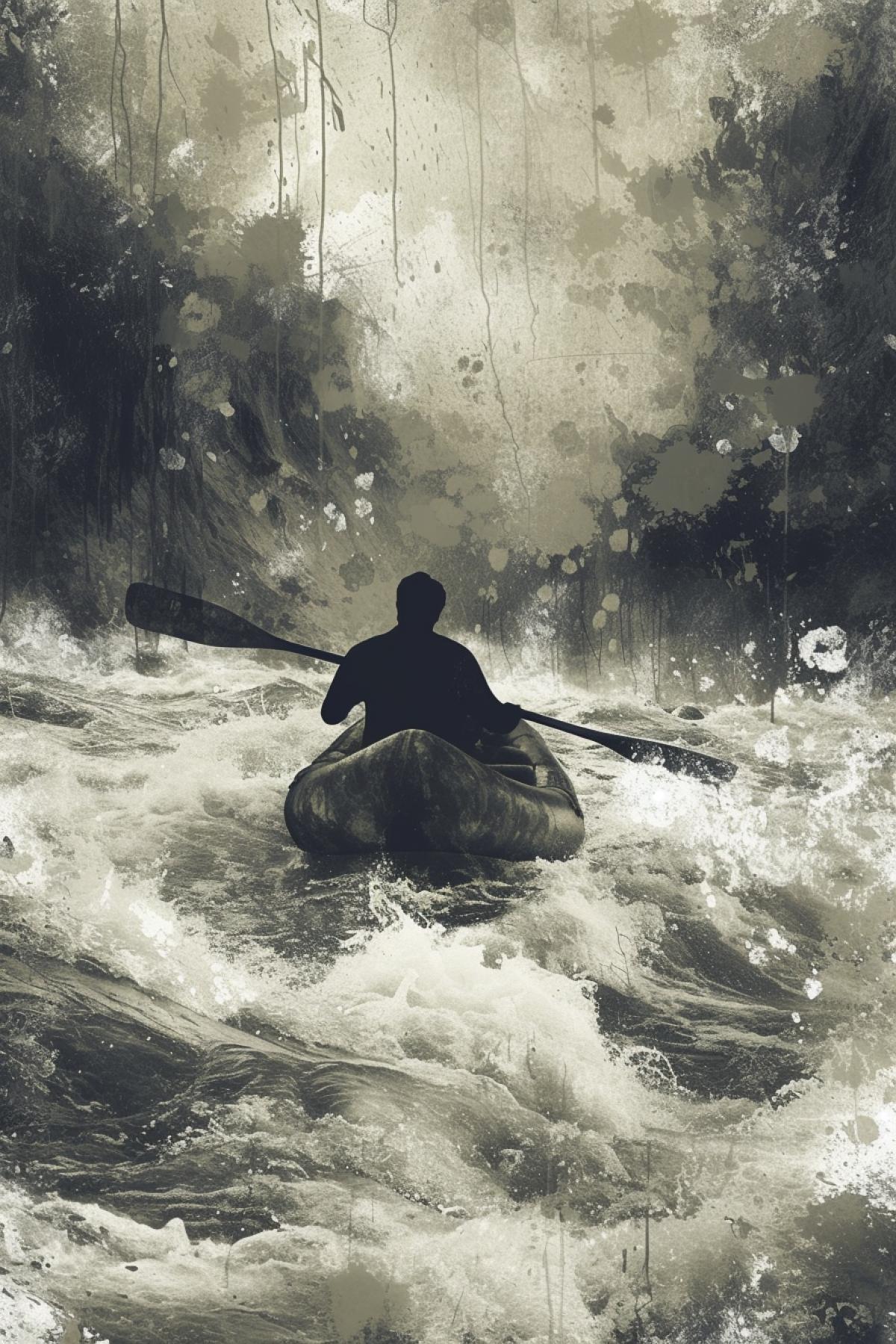 rafting in the style of conceptual art dark and white