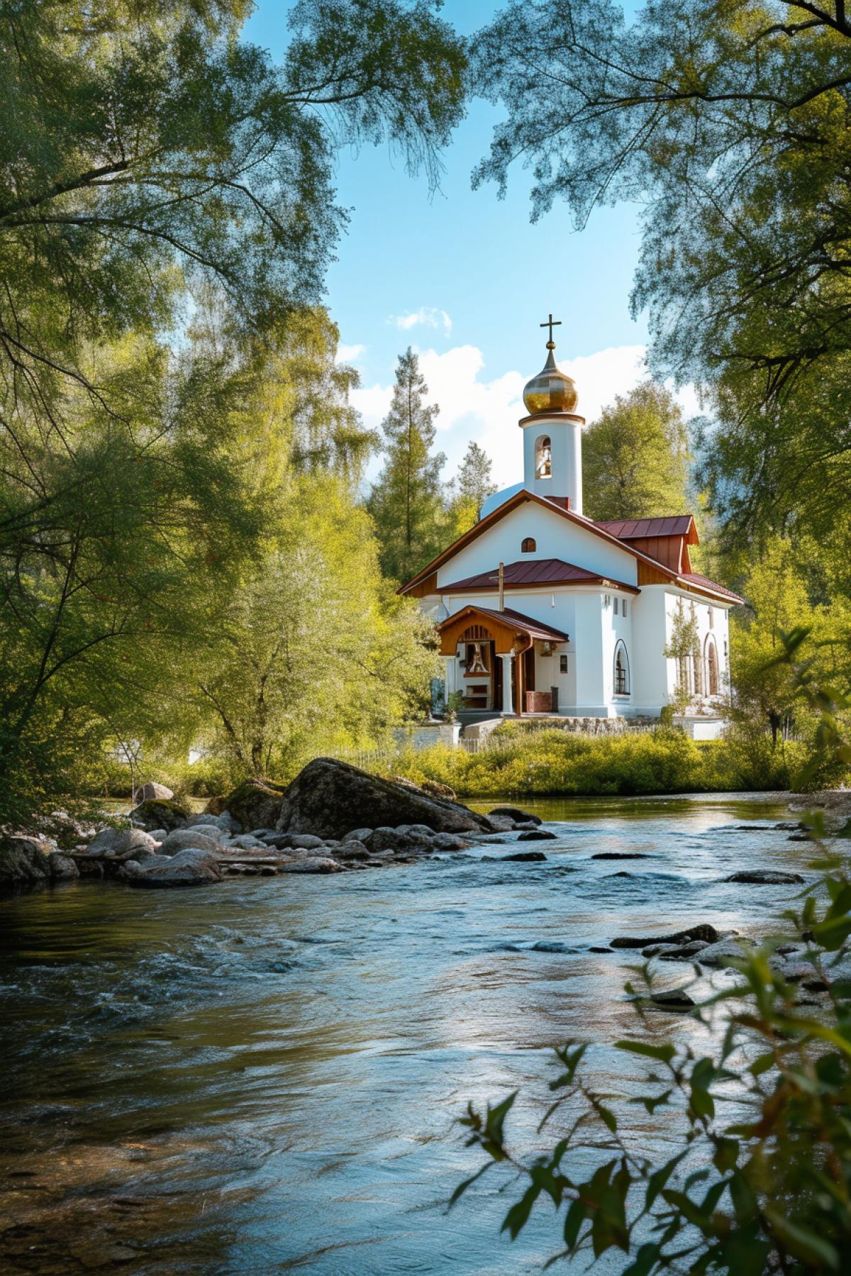 Small Orthodox village church by the river