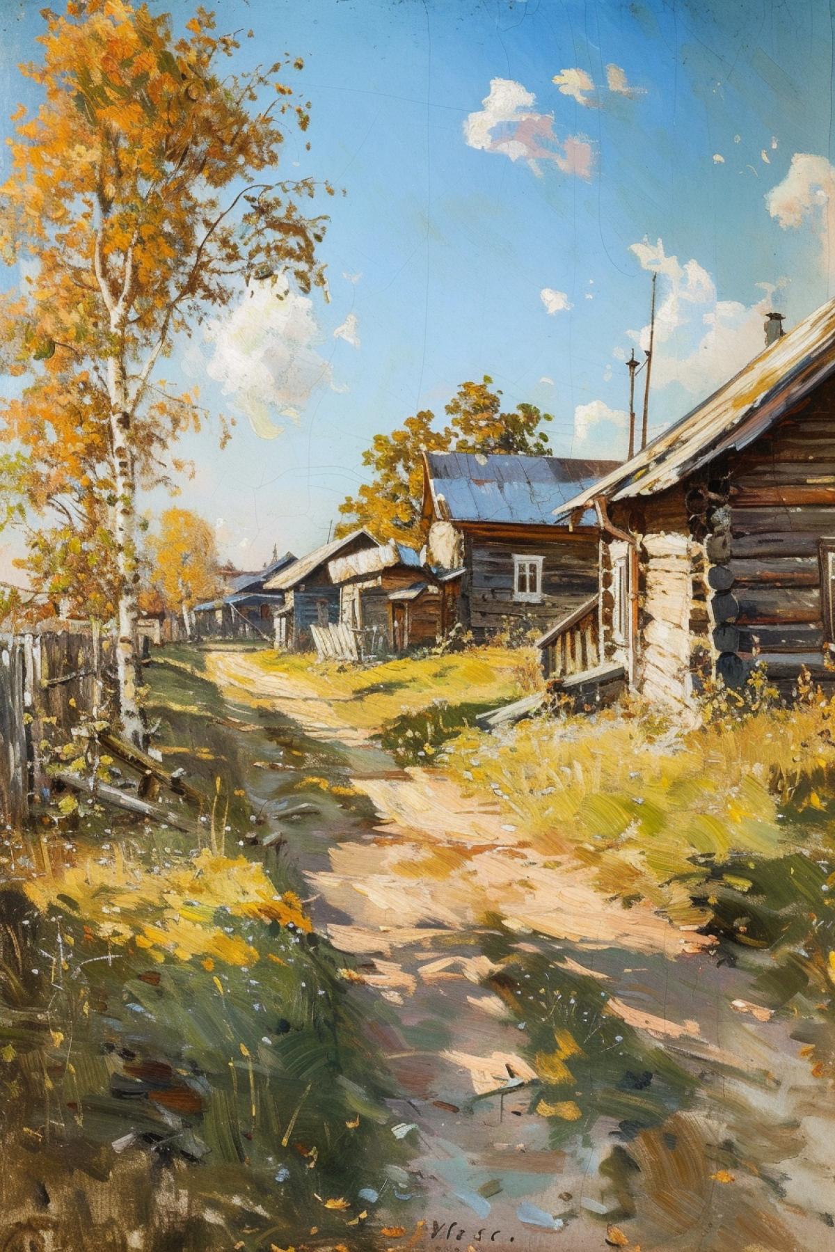 Russian village landscape in Polenov style