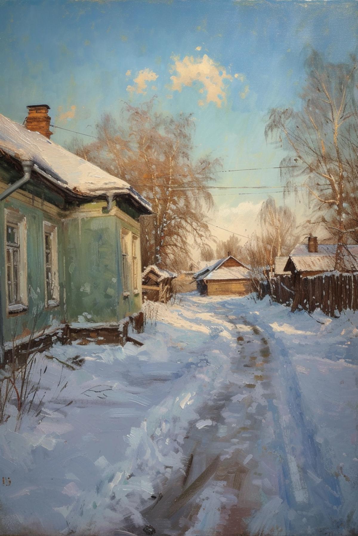 Russian village, Robert Bechtle style