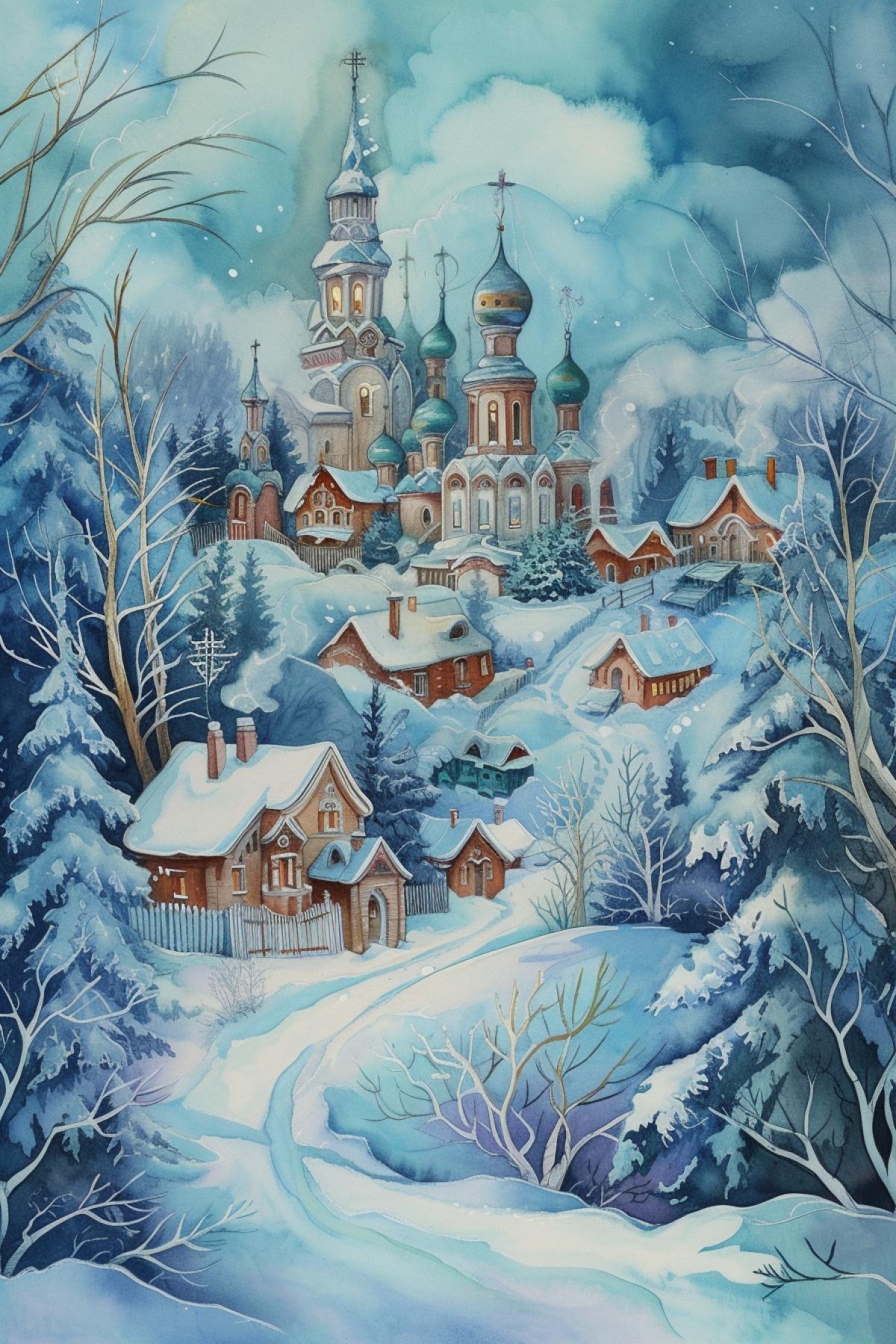 Russian village in the style of Jody Bergsma