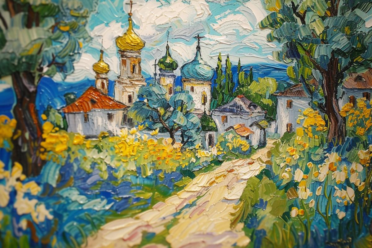 Russian village in the style of Justin Gaffrey