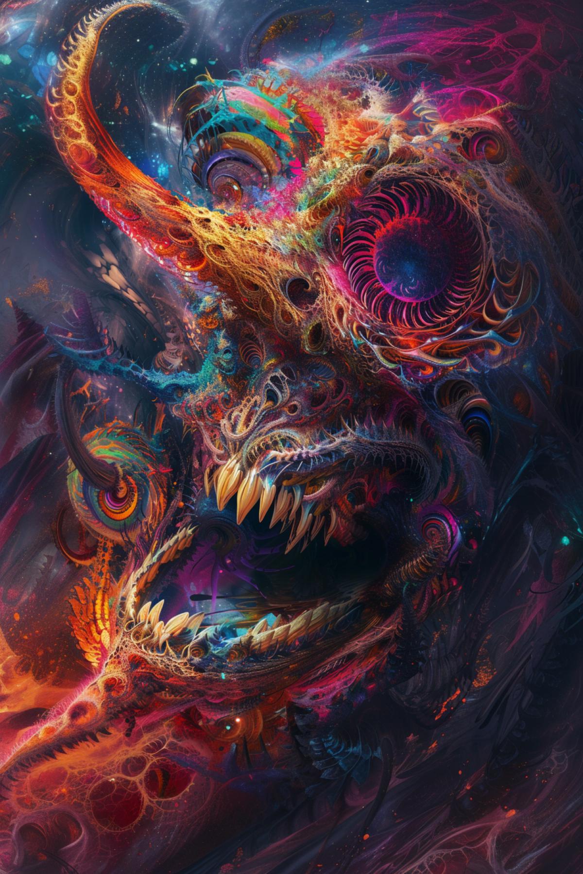 Psychedelic images of a nightmare, demon and angel, in the style of thiago valdi ,realistic depiction of light, solarizing master, cut/ripped, energetic frenzy ,highly detailed, packed with hidden details, style, high dynamic range, hyper realistic, realistic attention to detail, highly detailed, 32K, intense close ups, uhd image, realism, colorful realism