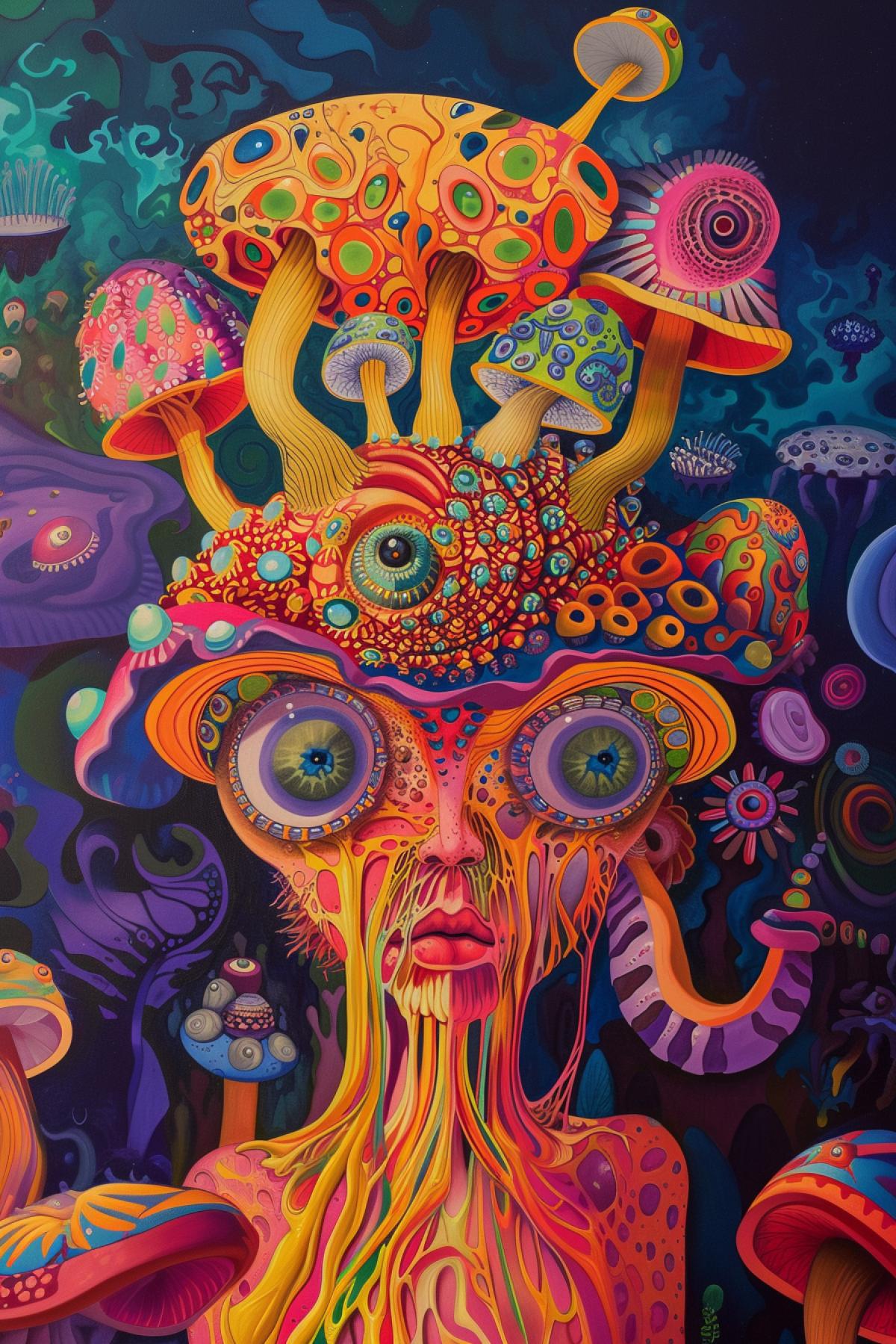 PASTAFARIANITY, flying spaghetti Monster, bright rich colors, psychedelic