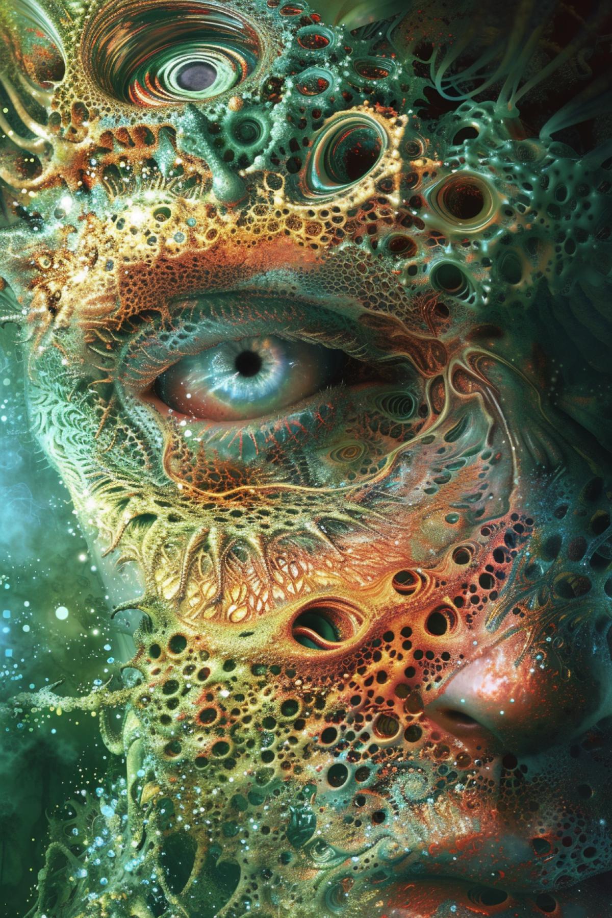 Psychedelics, psychosis, schizophrenia, surrealism, Lovecraft style, nightmares, slimy horror