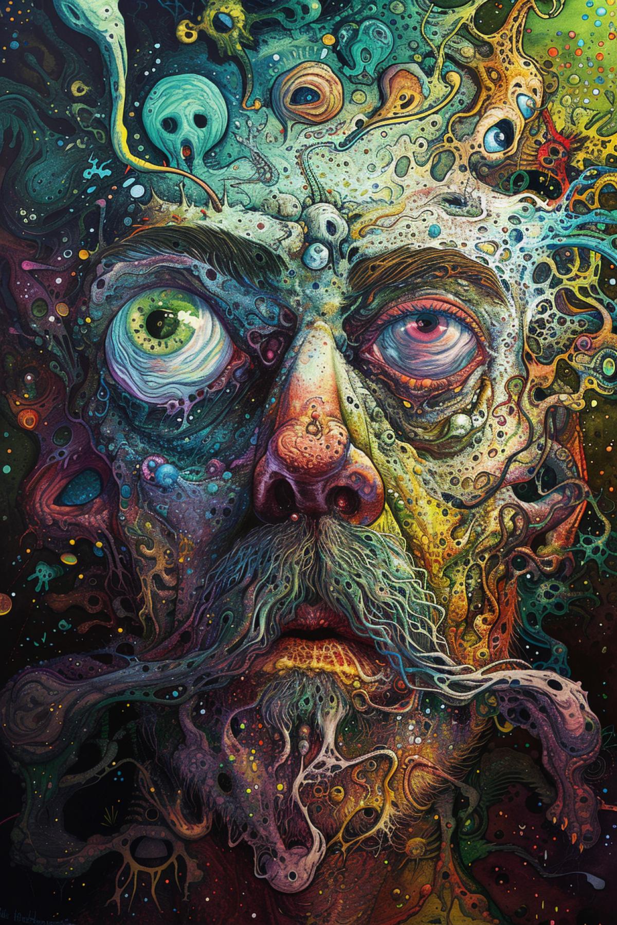 Psychedelics, psychosis, schizophrenia, surrealism, Lovecraft style, nightmares, slimy horror