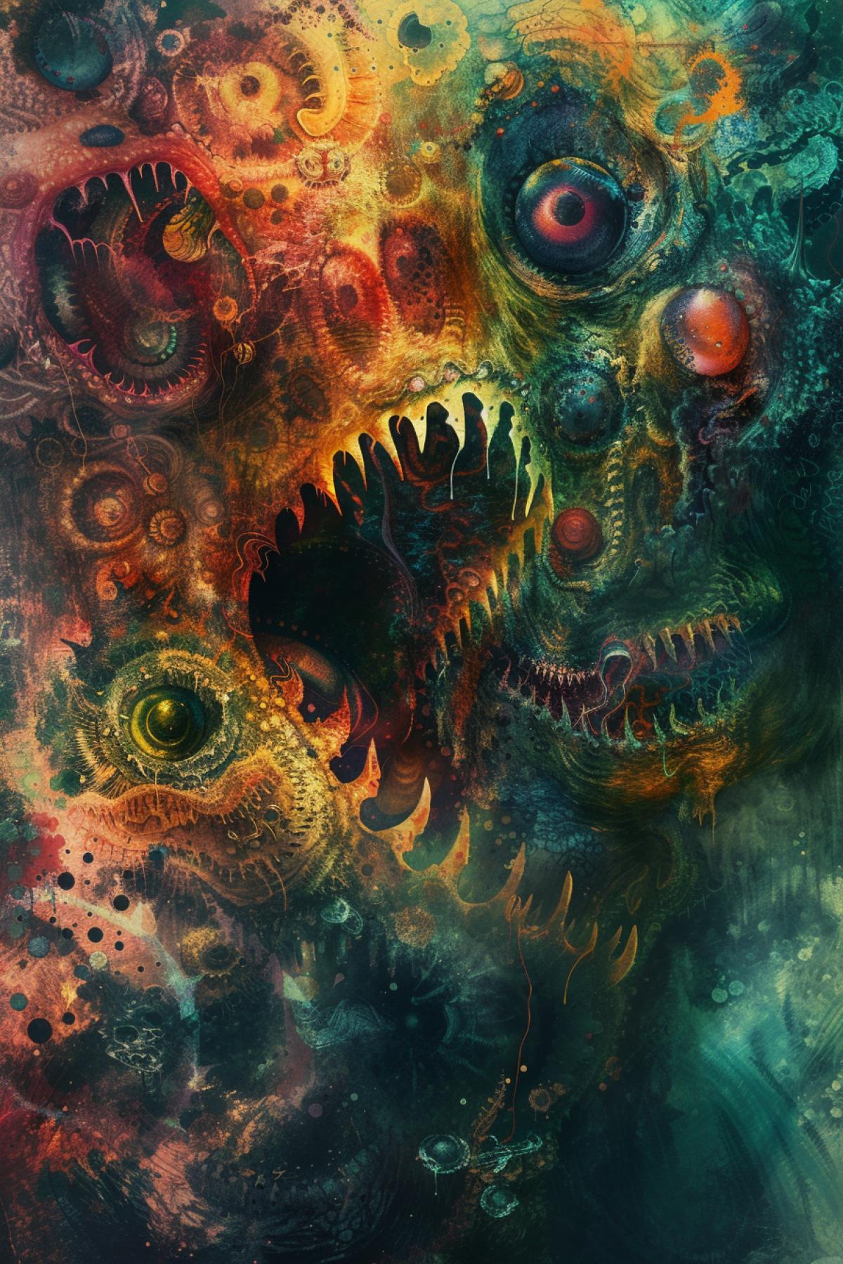 Psychedelics, psychosis, schizophrenia, surrealism, Lovecraft style, nightmares, slimy horror