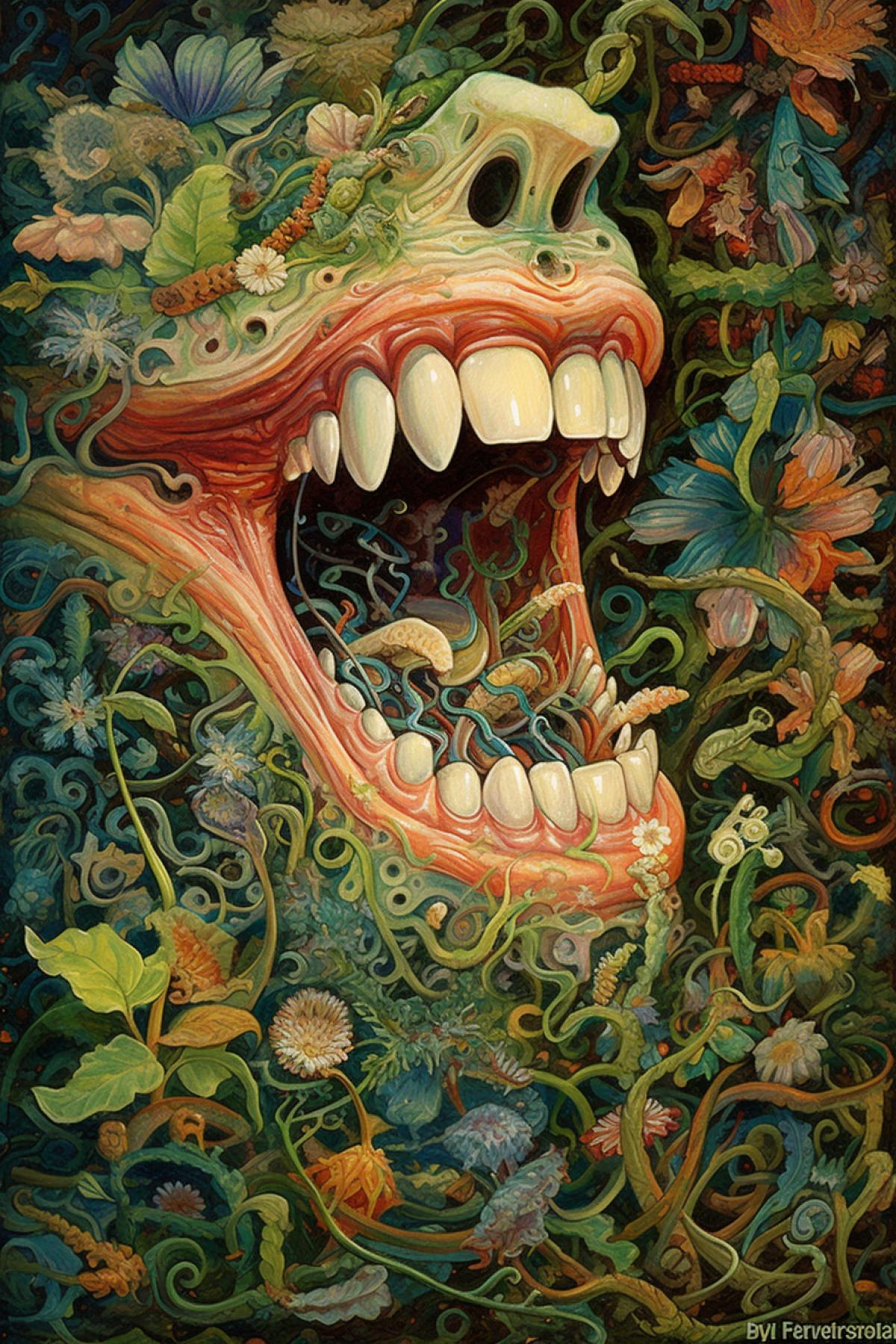 Psychedelic dentist hallucinating teeth teeth