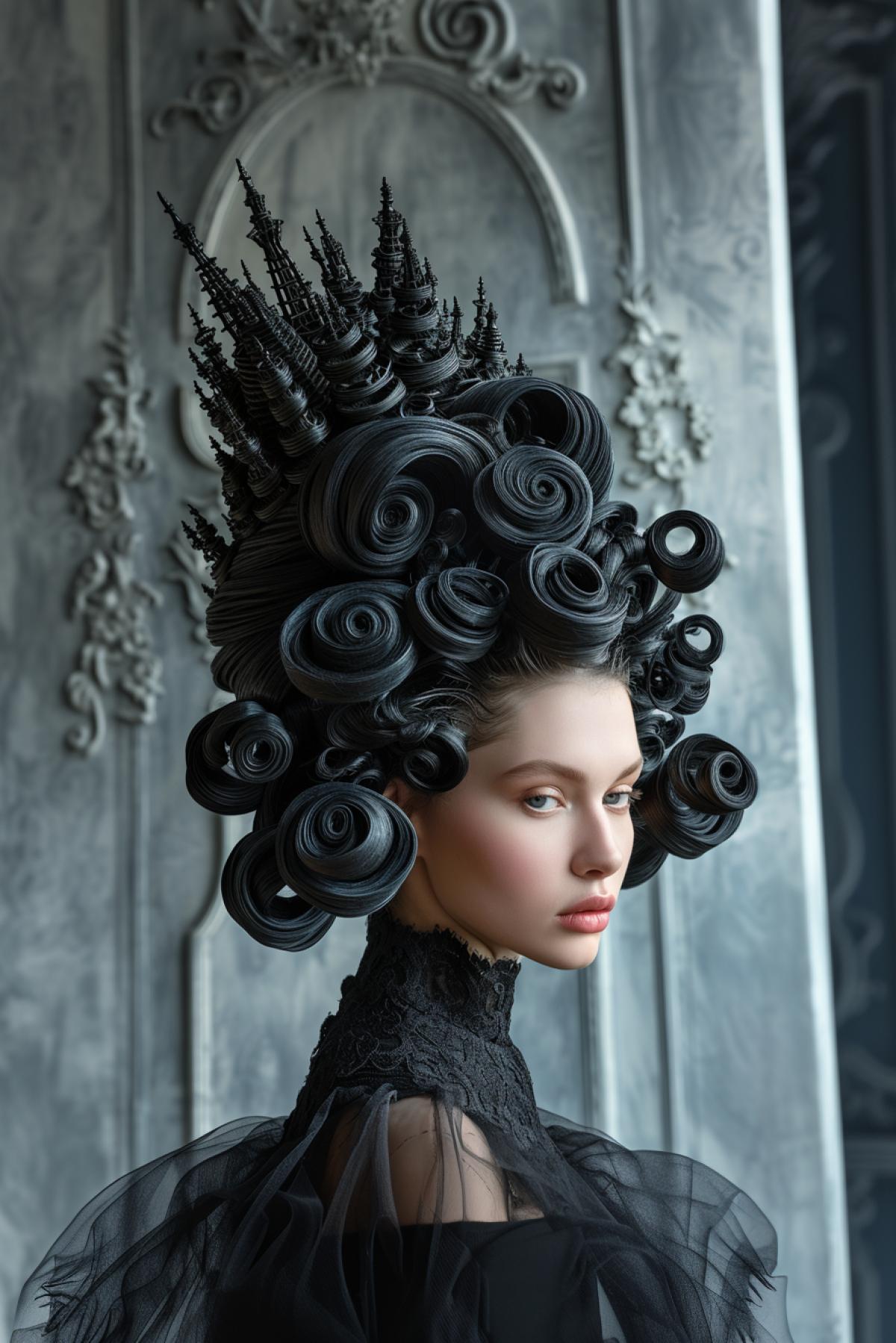Tower hairstyle, unusual hairstyle, curls