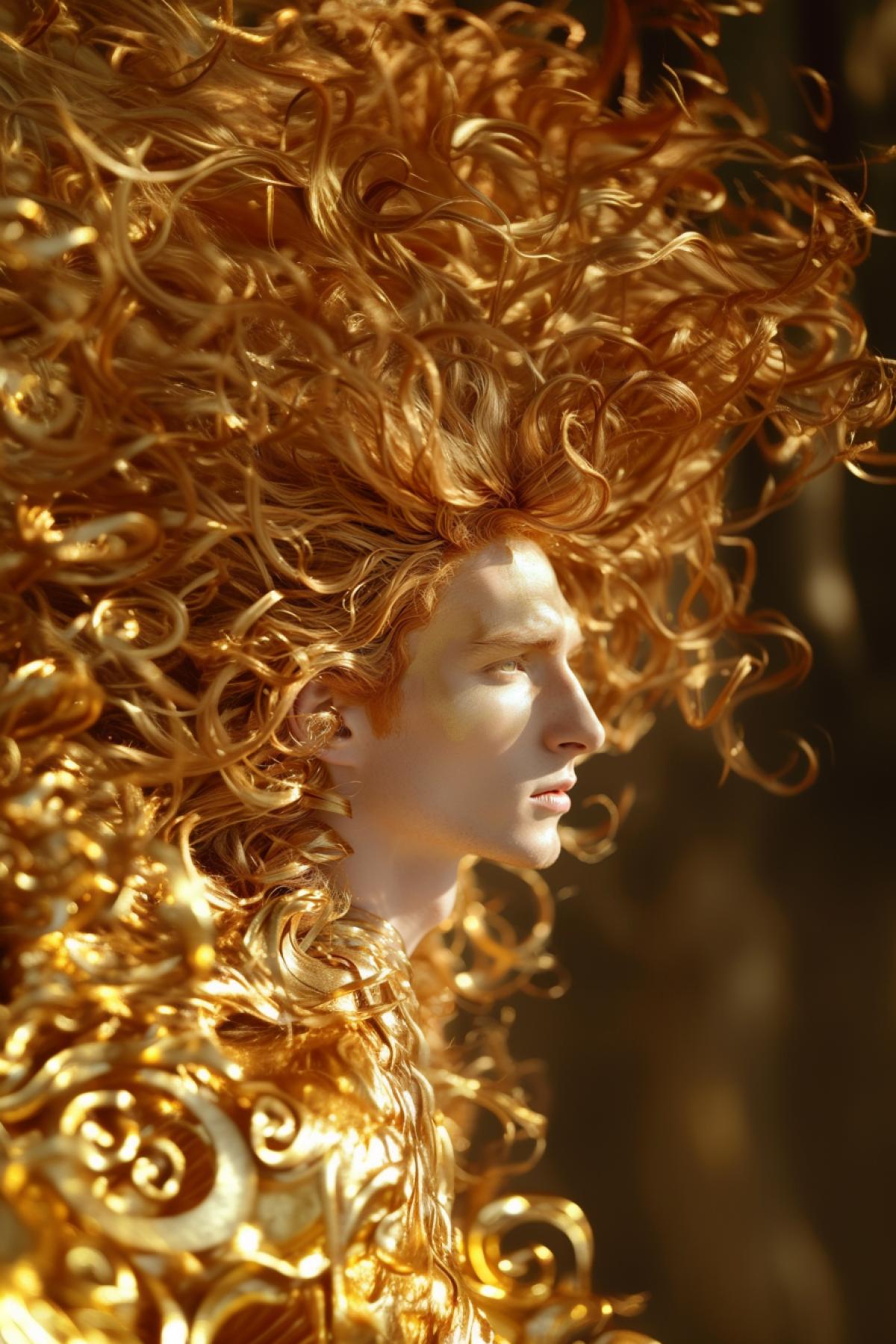 Leo hairstyle, unusual hairstyle, golden color, wealth, luxury