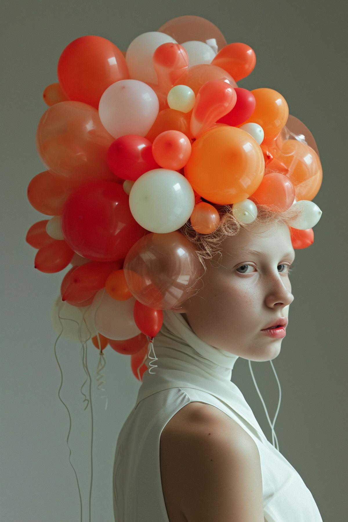 Unusual womens hairstyle made of balloons
