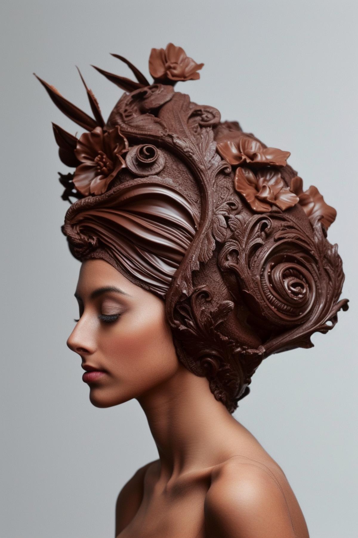 Unusual womens hairstyle made of chocolate