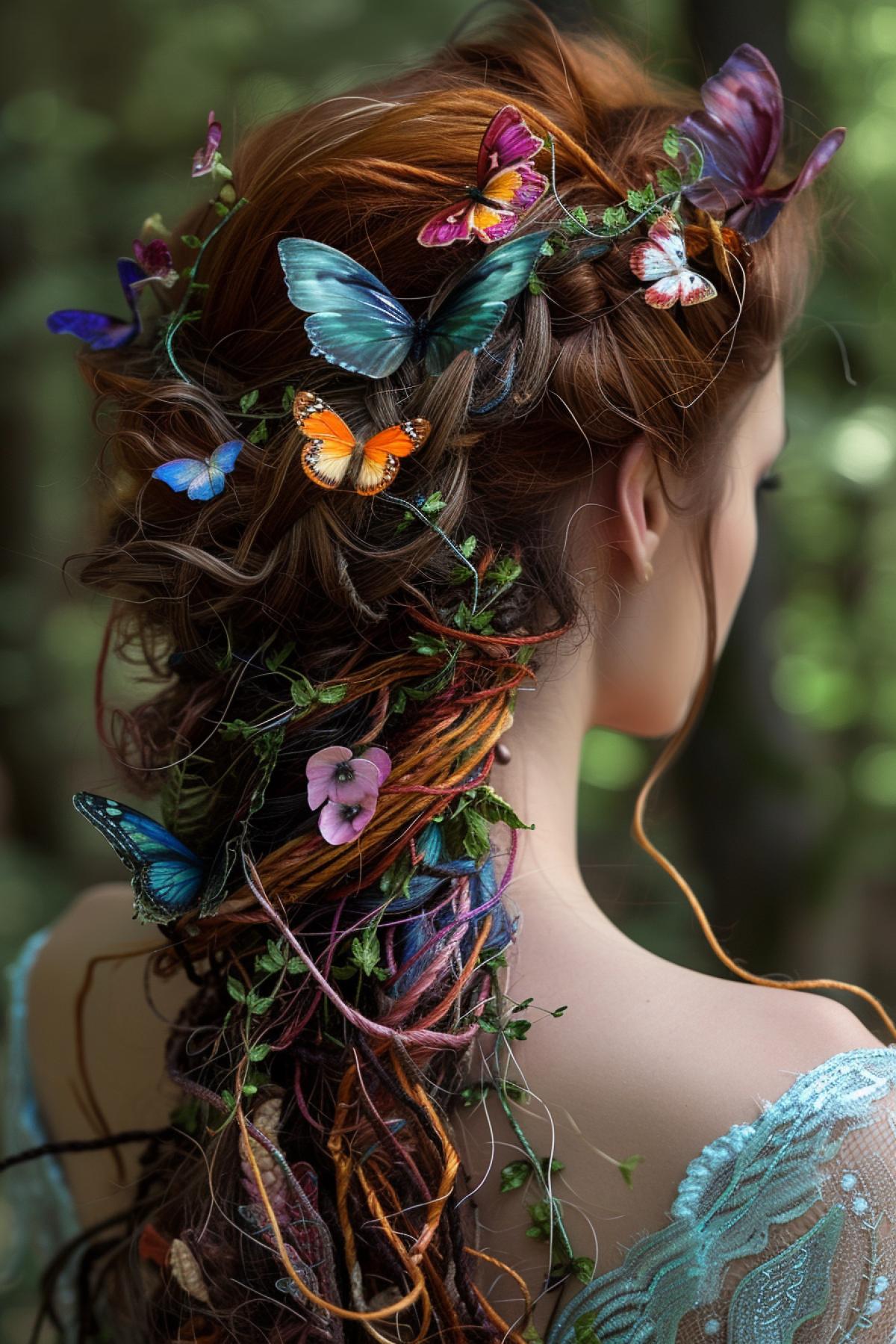The Magical Forest hairstyle transforms hair into branches, vines and flowers, creating a magical atmosphere. Natural shades of hair are mixed with bright colors of nature, and small details in the form of butterflies and animals give this hairstyle a mysterious and fabulous look.
